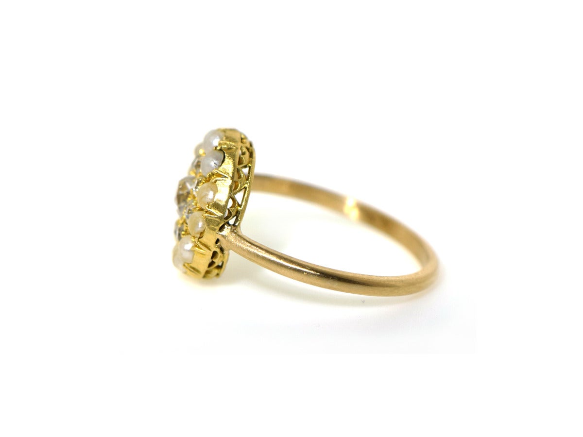 Natural Pearl Diamond Gold Ring In Excellent Condition For Sale In San Francisco, CA