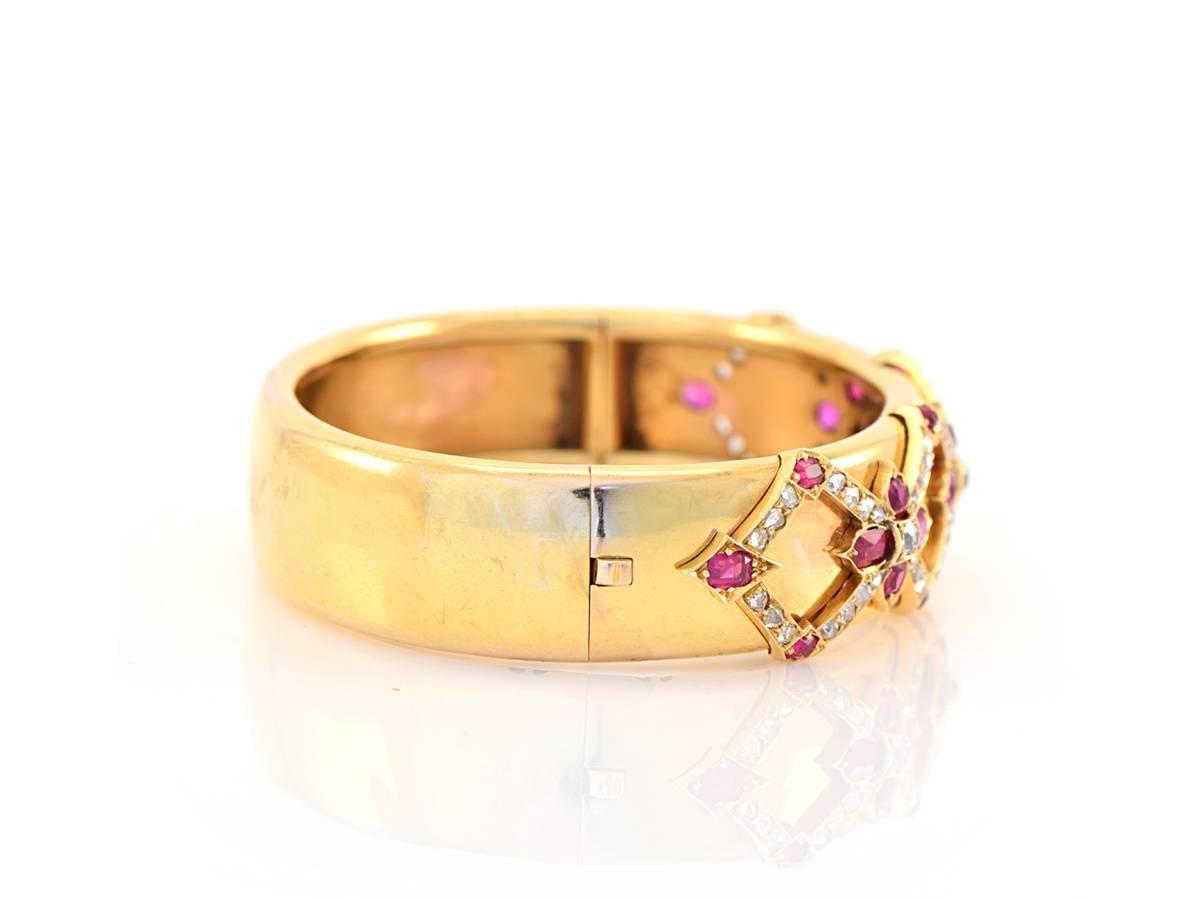 1910 Ruby Diamond Gold Bangle Bracelet 1