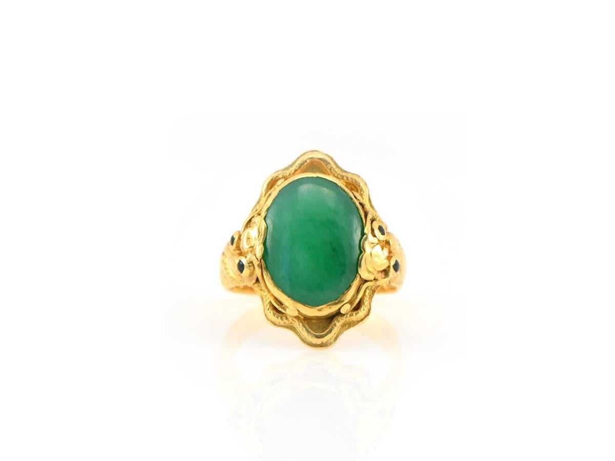 1940s Chinese Jade and Gold Ring In Excellent Condition In San Francisco, CA