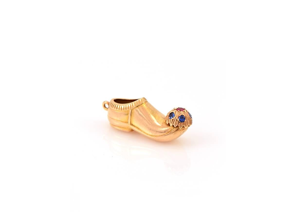 1930s Ruby Sapphire Gold Slipper Charm In Excellent Condition In San Francisco, CA