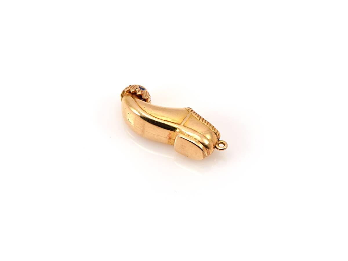 Women's or Men's 1930s Ruby Sapphire Gold Slipper Charm
