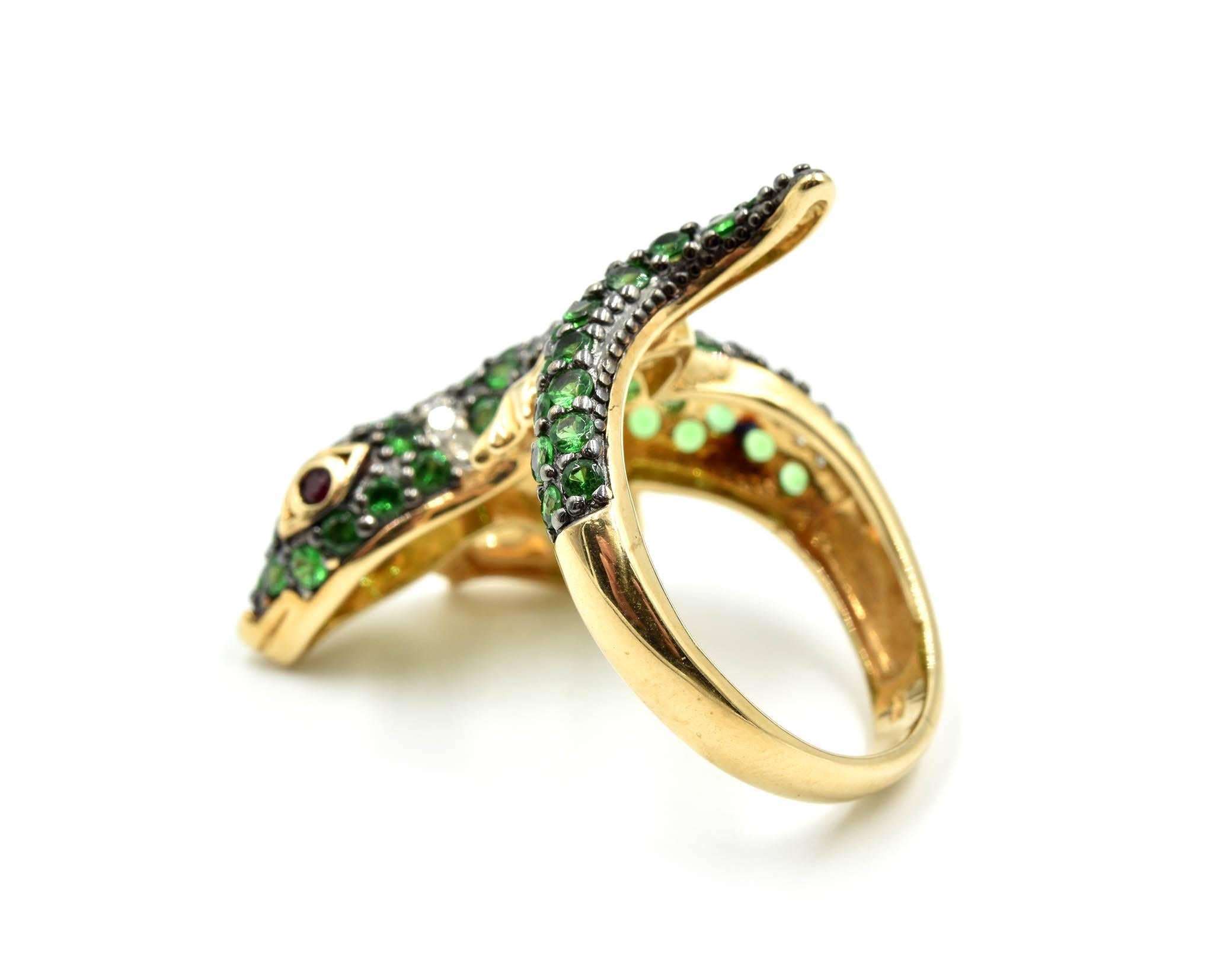 Lizard Cocktail Ring Set with Tsavorite, Rubies and Diamonds In Excellent Condition In Scottsdale, AZ