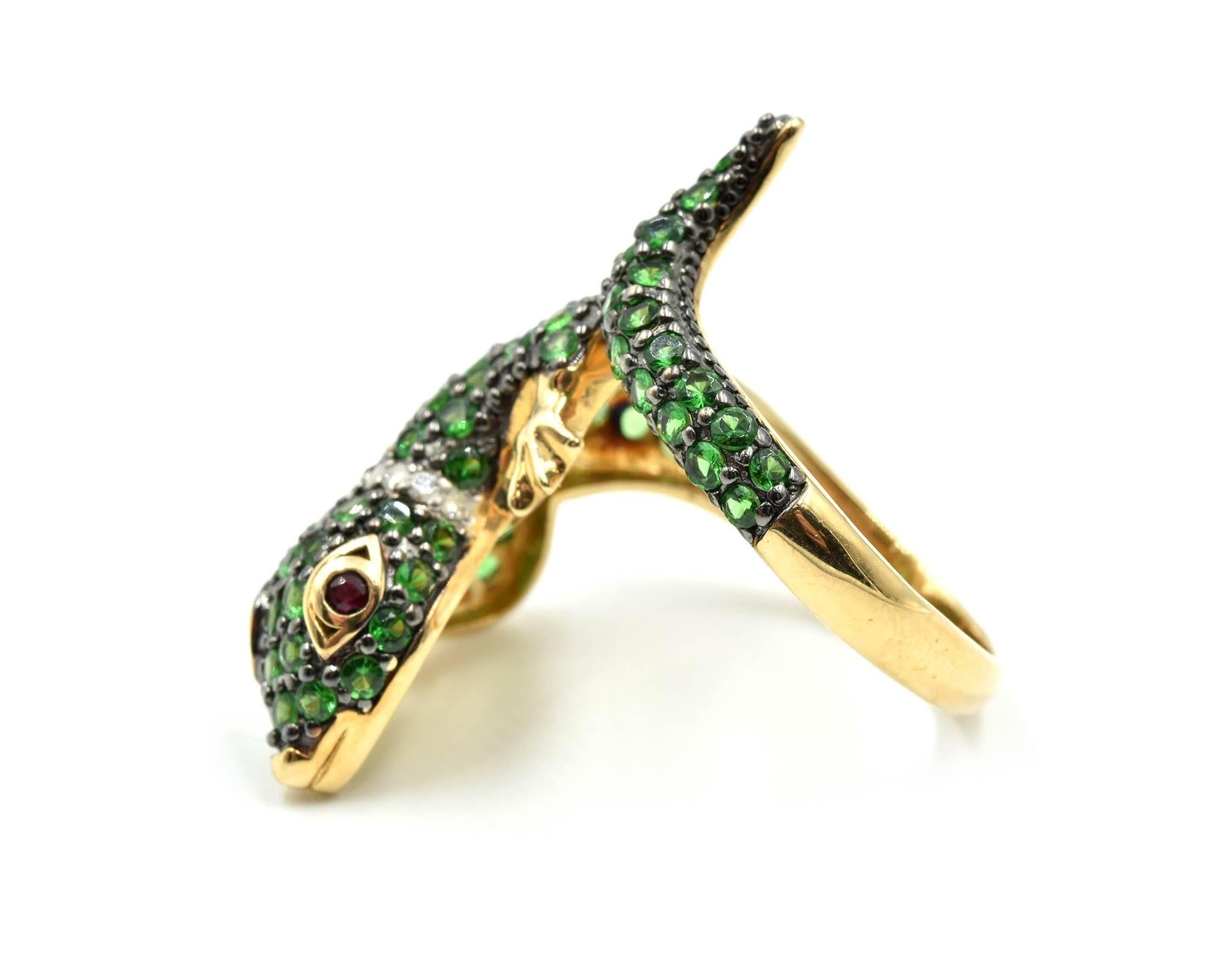 Modern Lizard Cocktail Ring Set with Tsavorite, Rubies and Diamonds