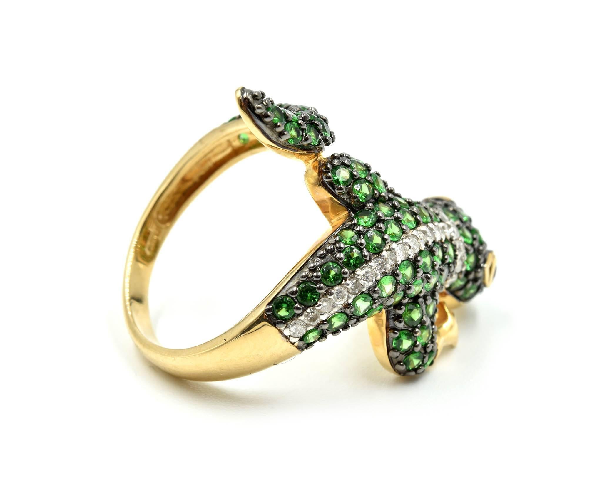Round Cut Lizard Cocktail Ring Set with Tsavorite, Rubies and Diamonds