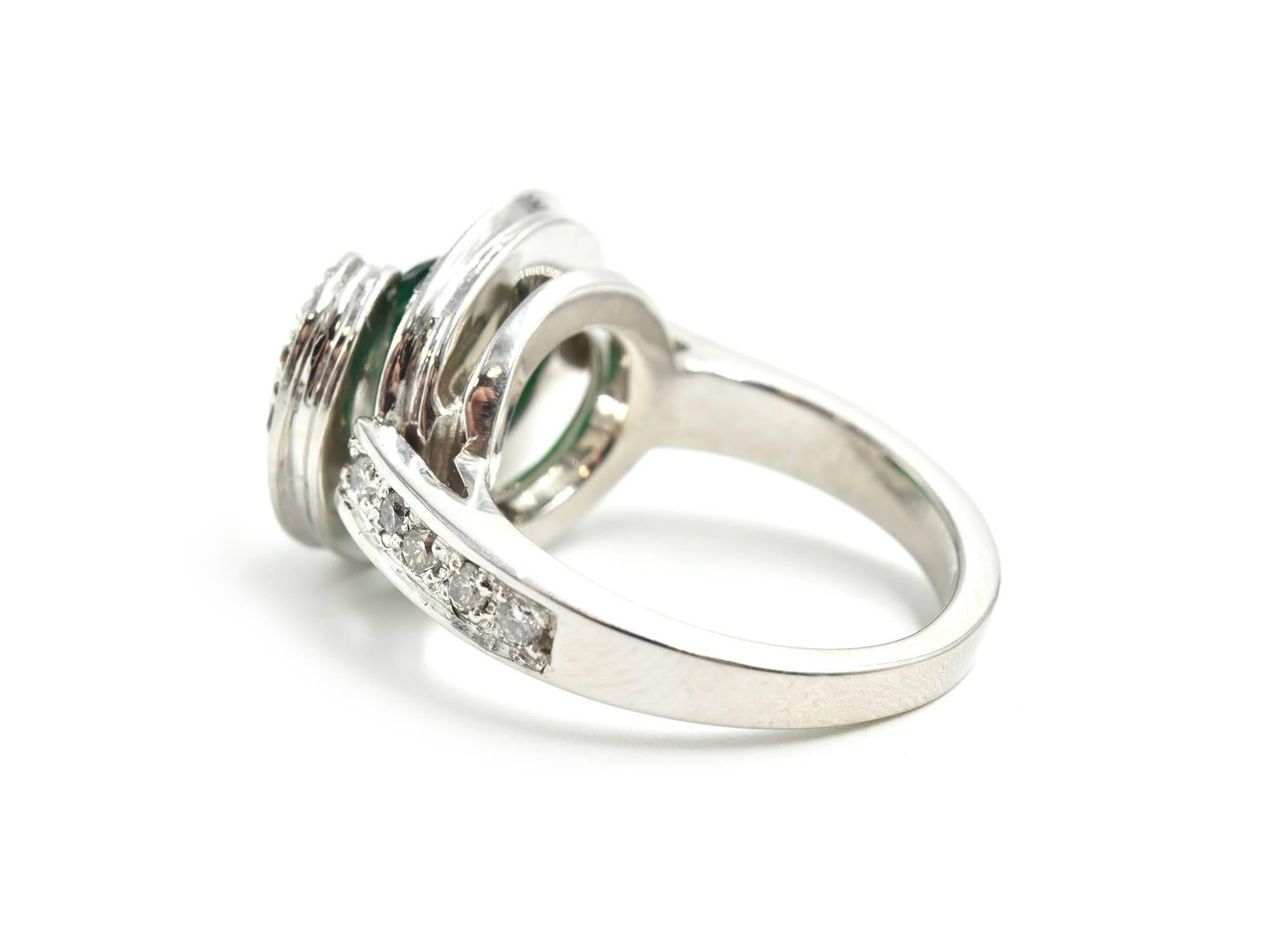 Women's or Men's Emerald and Diamond 14k White & Rose Gold Fashion Ring