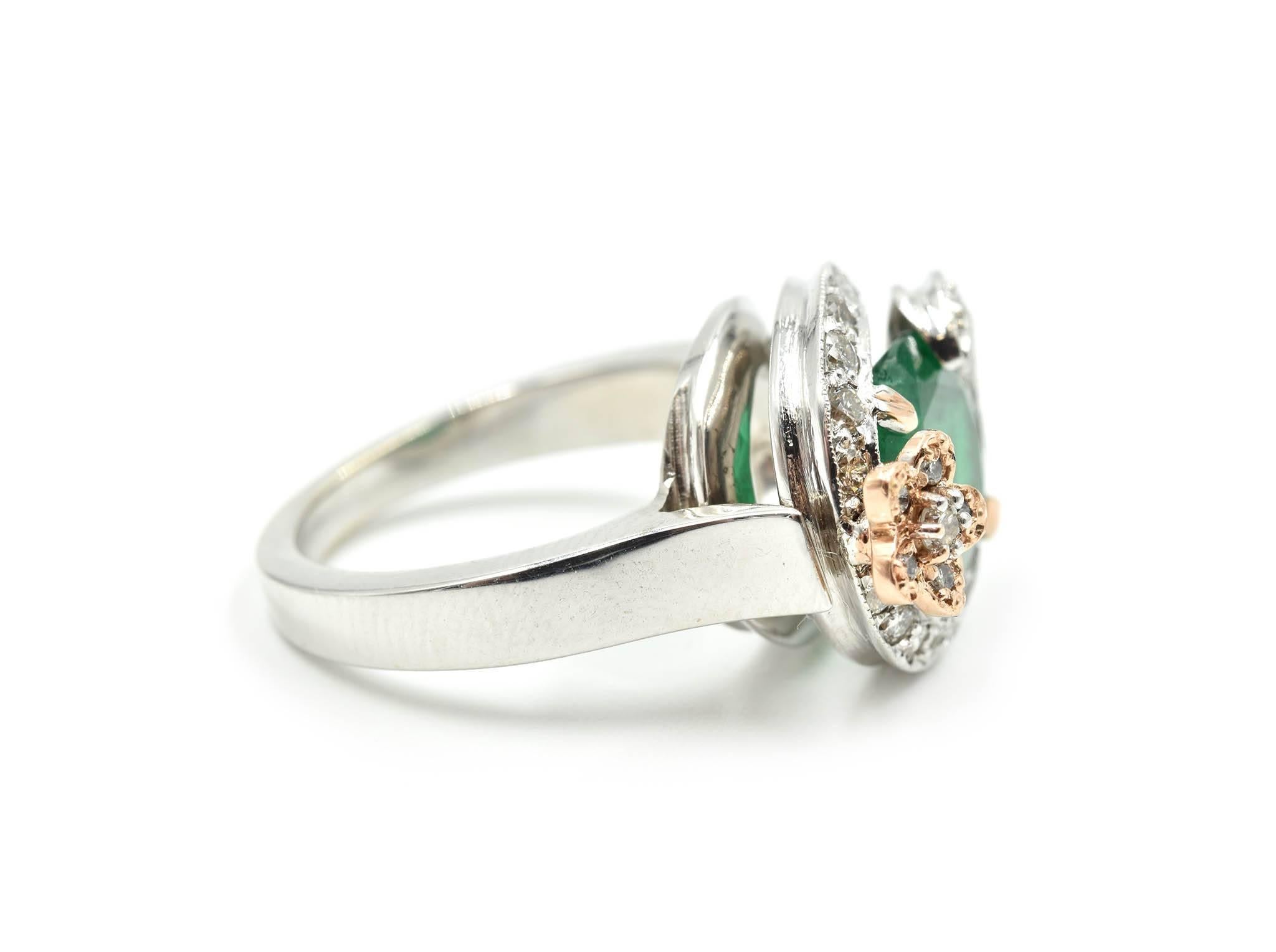 Oval Cut Emerald and Diamond 14k White & Rose Gold Fashion Ring
