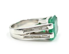 6.86 Carat Step-Cut Emerald with Baguette Diamonds 18k White Ring