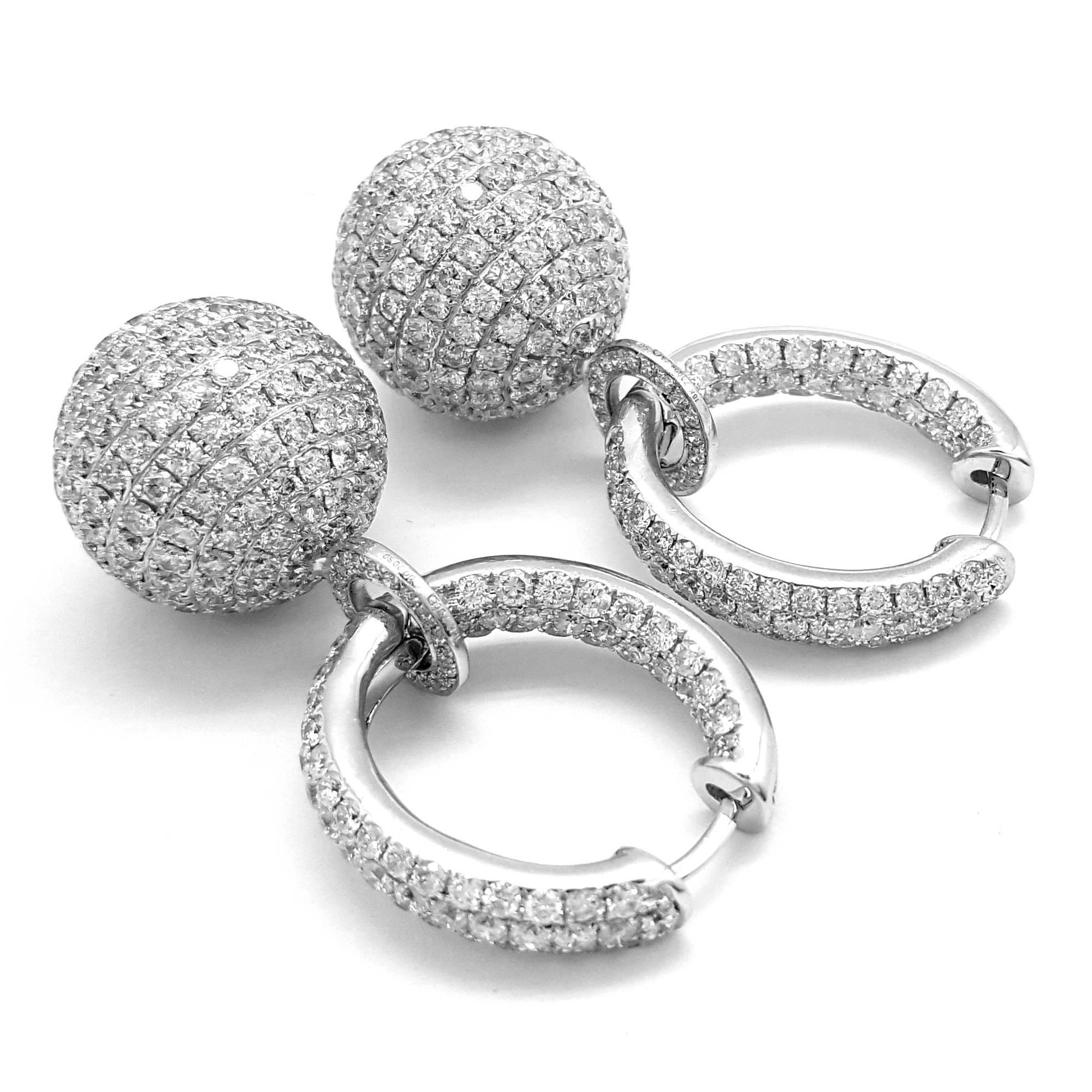 Modern 13.10 Carat Round Brilliant Diamond Hoop Earrings with Diamond Ball Charms