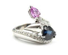 White Gold Pear Cut Blue and Pink Sapphire with Diamond Mount Cocktail Ring