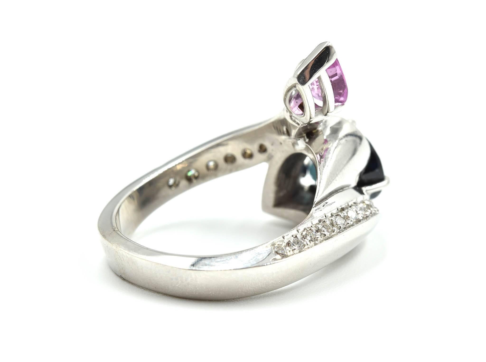 Women's White Gold Pear Cut Blue and Pink Sapphire with Diamond Mount Cocktail Ring