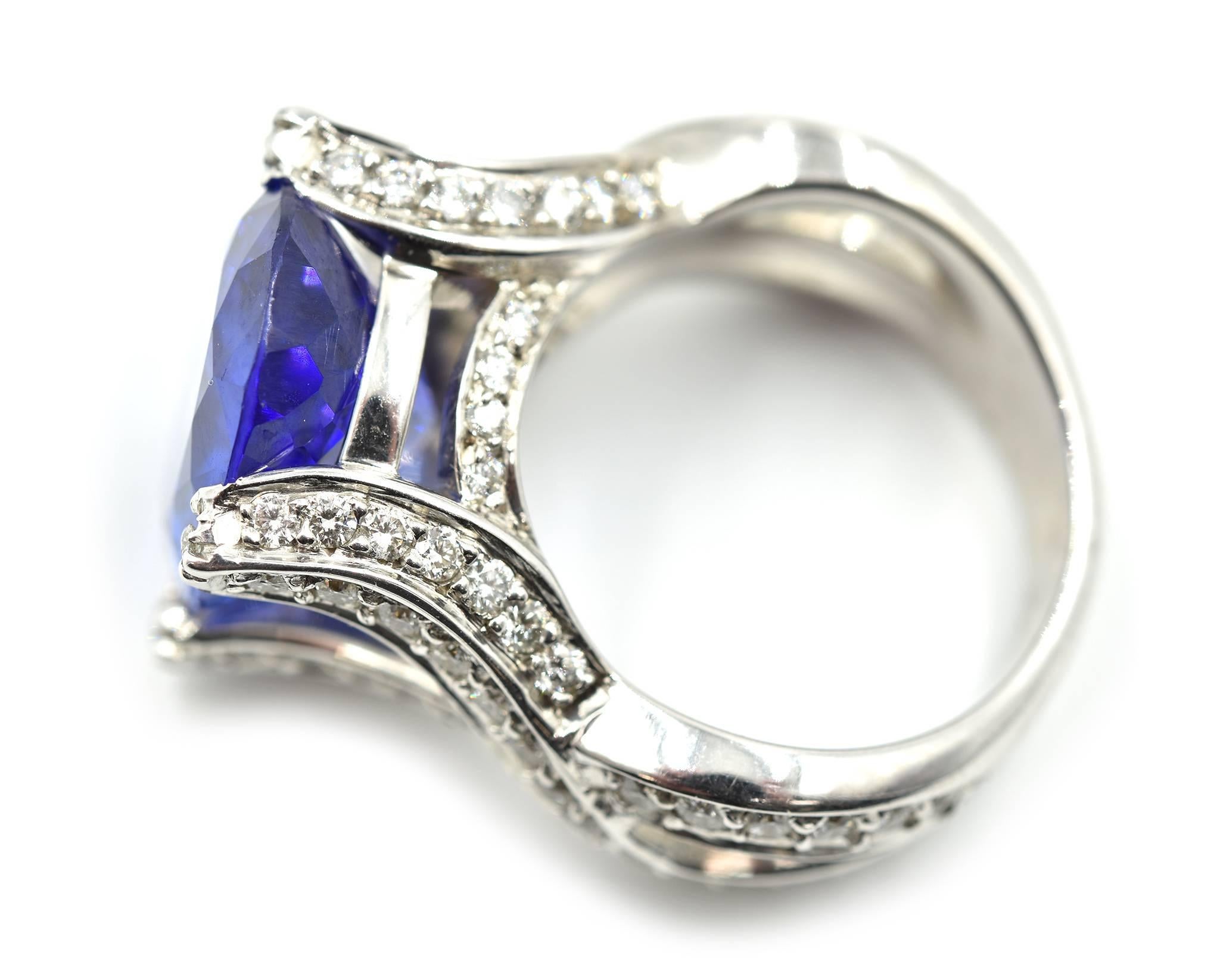 Oval Cut AAA Quality Oval Tanzanite and Diamond Cocktail Ring