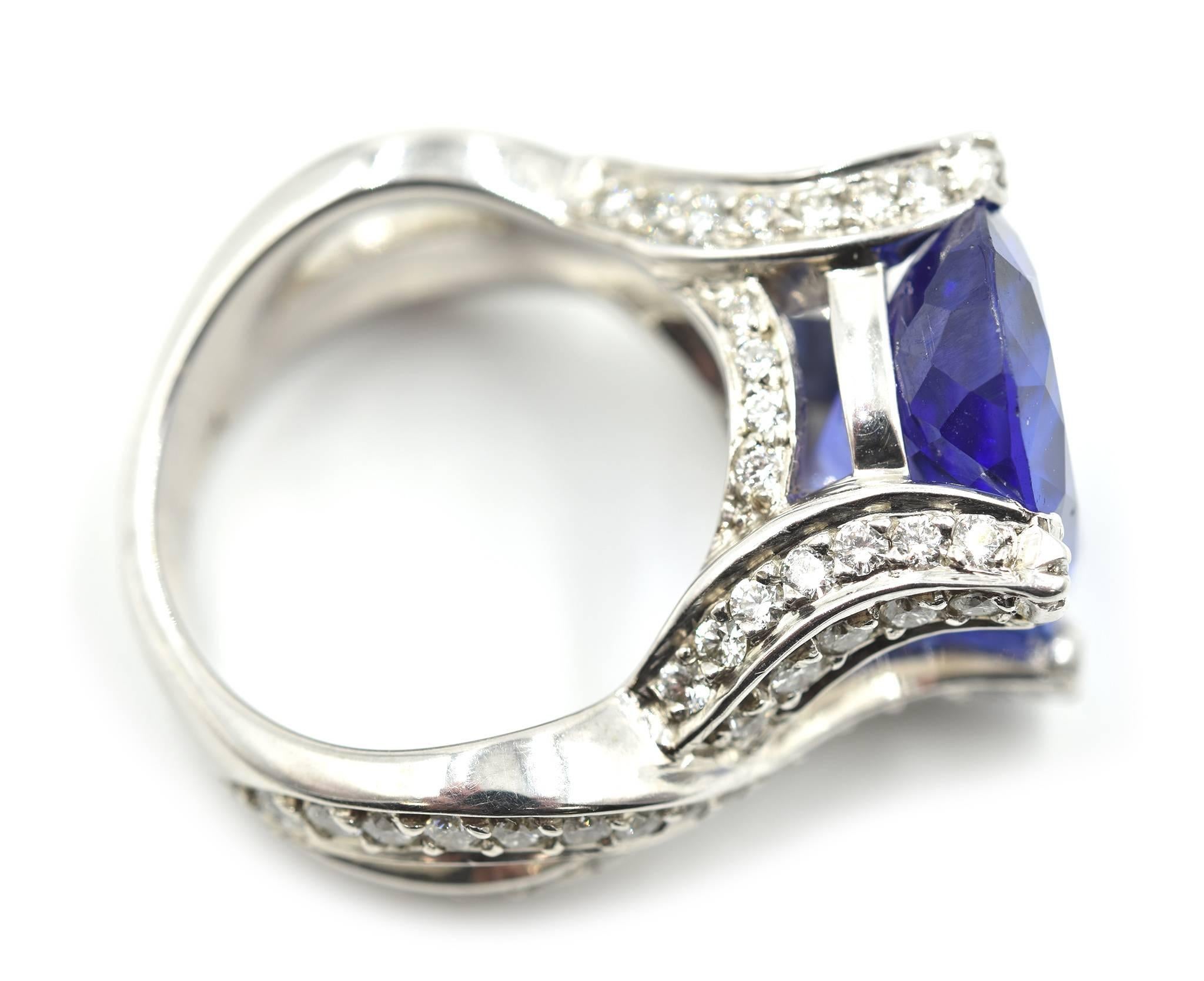 Modern AAA Quality Oval Tanzanite and Diamond Cocktail Ring