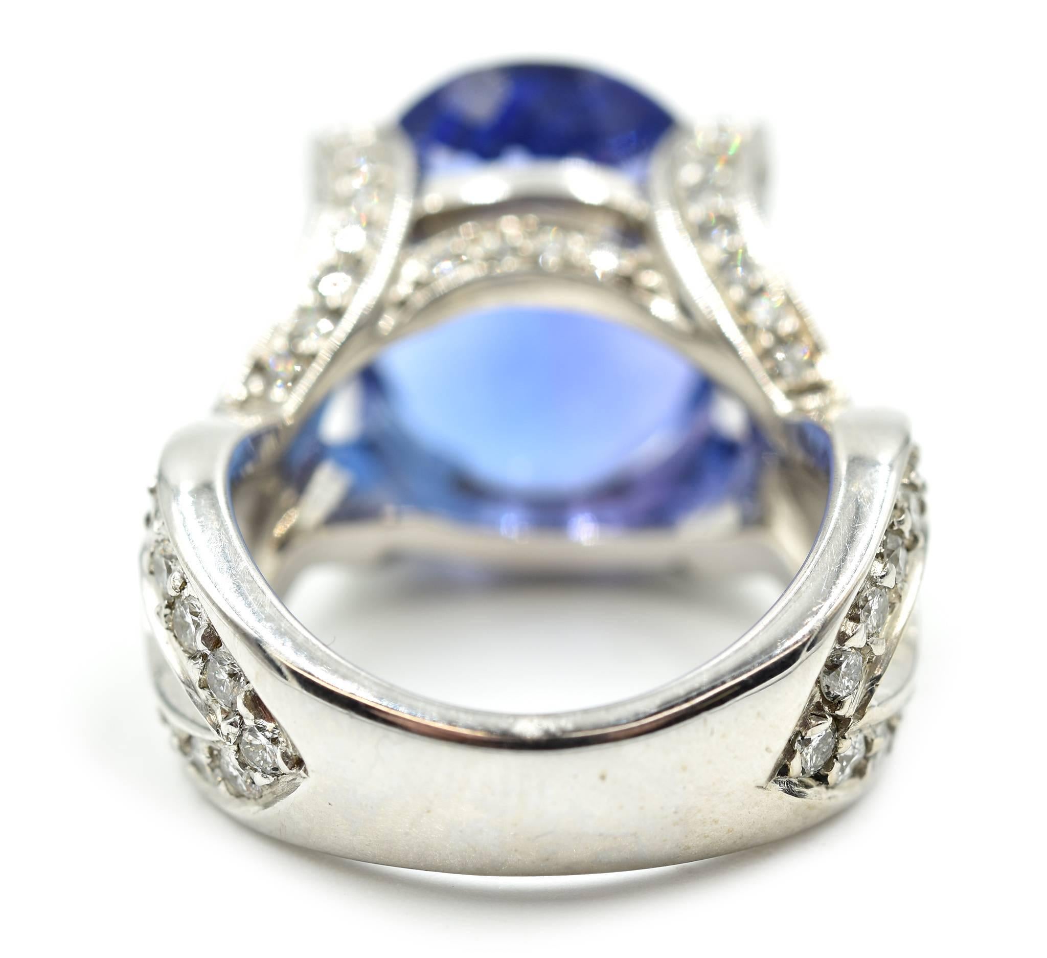 AAA Quality Oval Tanzanite and Diamond Cocktail Ring 2