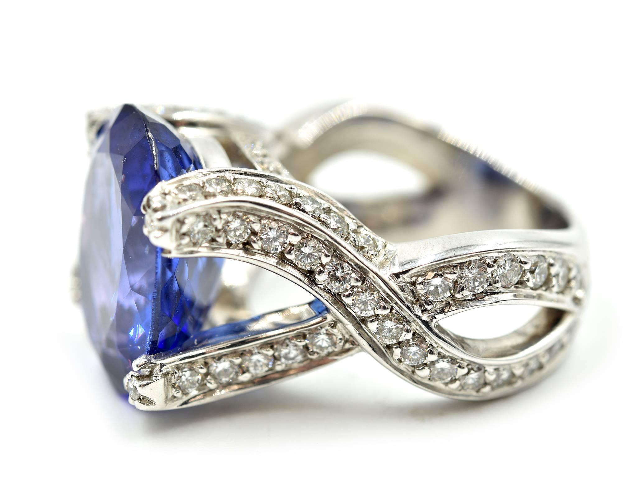 Women's AAA Quality Oval Tanzanite and Diamond Cocktail Ring