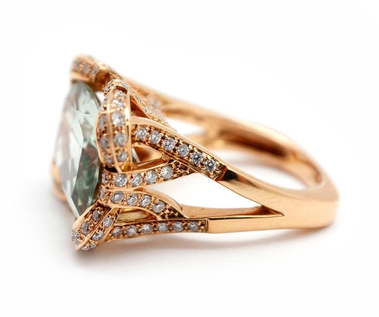Prasiolite & Diamond 18k Gold Gossip Ring