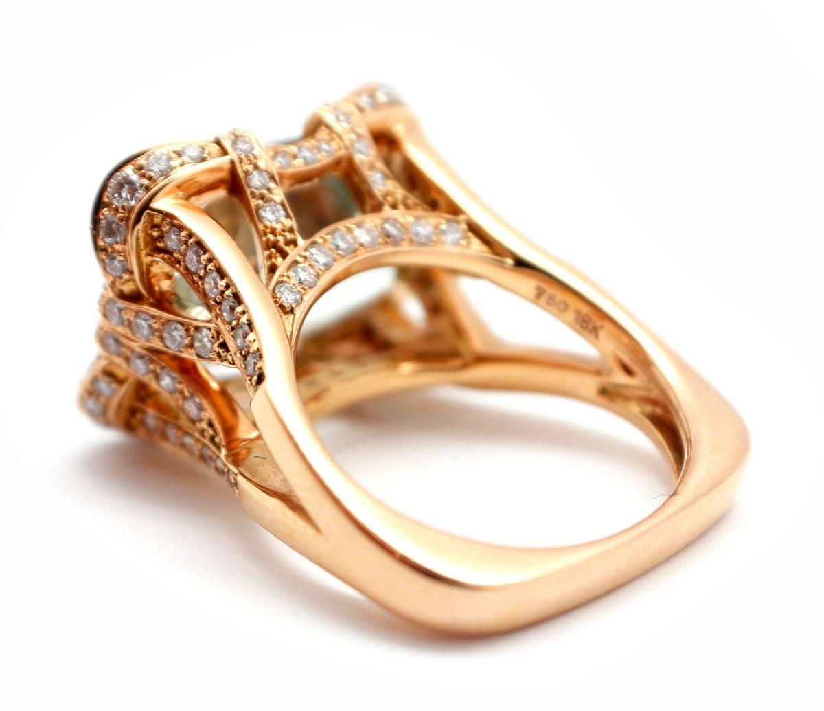 Cushion Cut Prasiolite and Diamond Fashion Ring 18k Rose Gold