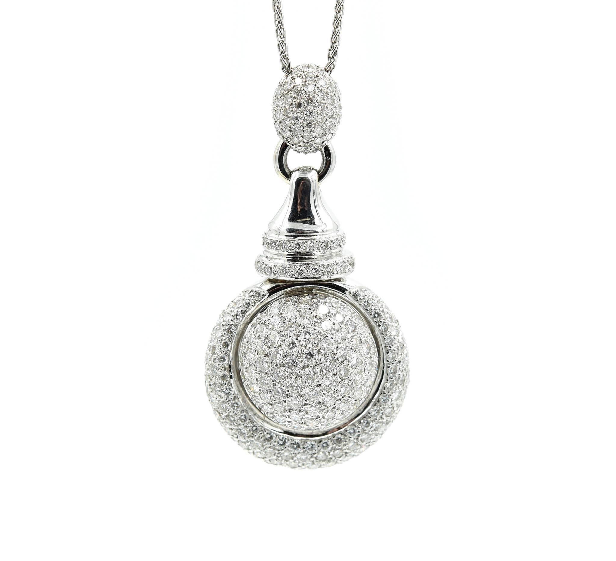 Modern Diamond Ball Pendant 18k White Gold Necklace
