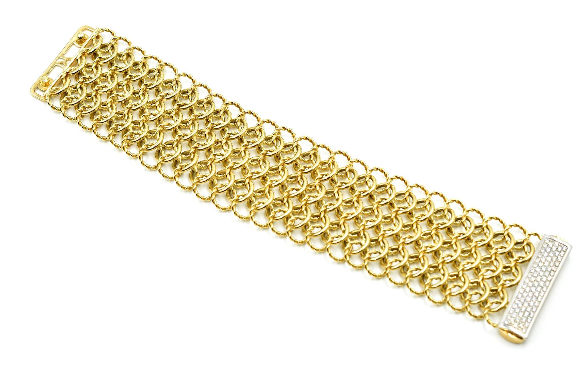 Round Cut David Yurman Diamond Quatrefoil 18k Yellow Gold Bracelet 