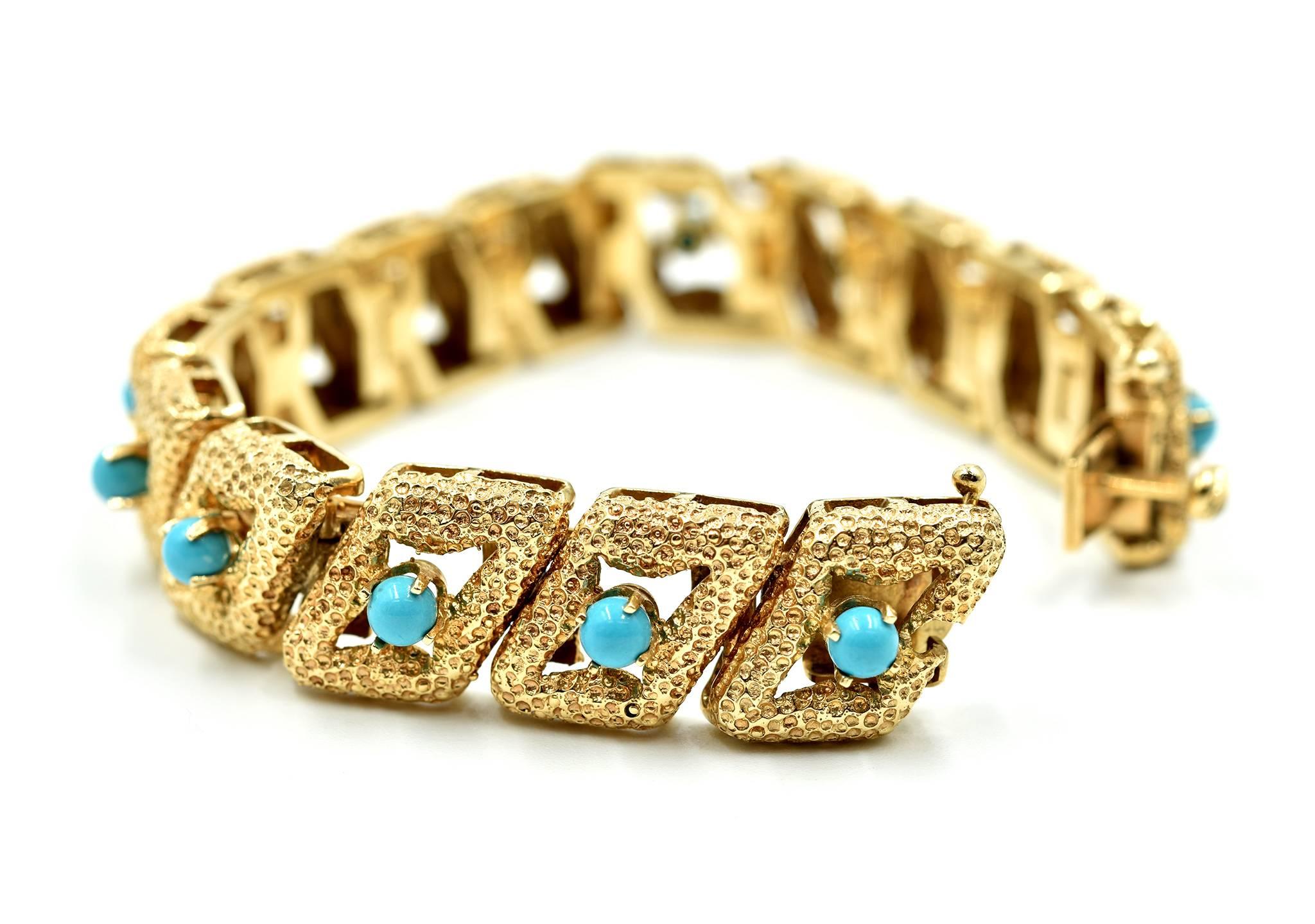 Textured Persian Turquoise Vintage Bracelet In Excellent Condition In Scottsdale, AZ
