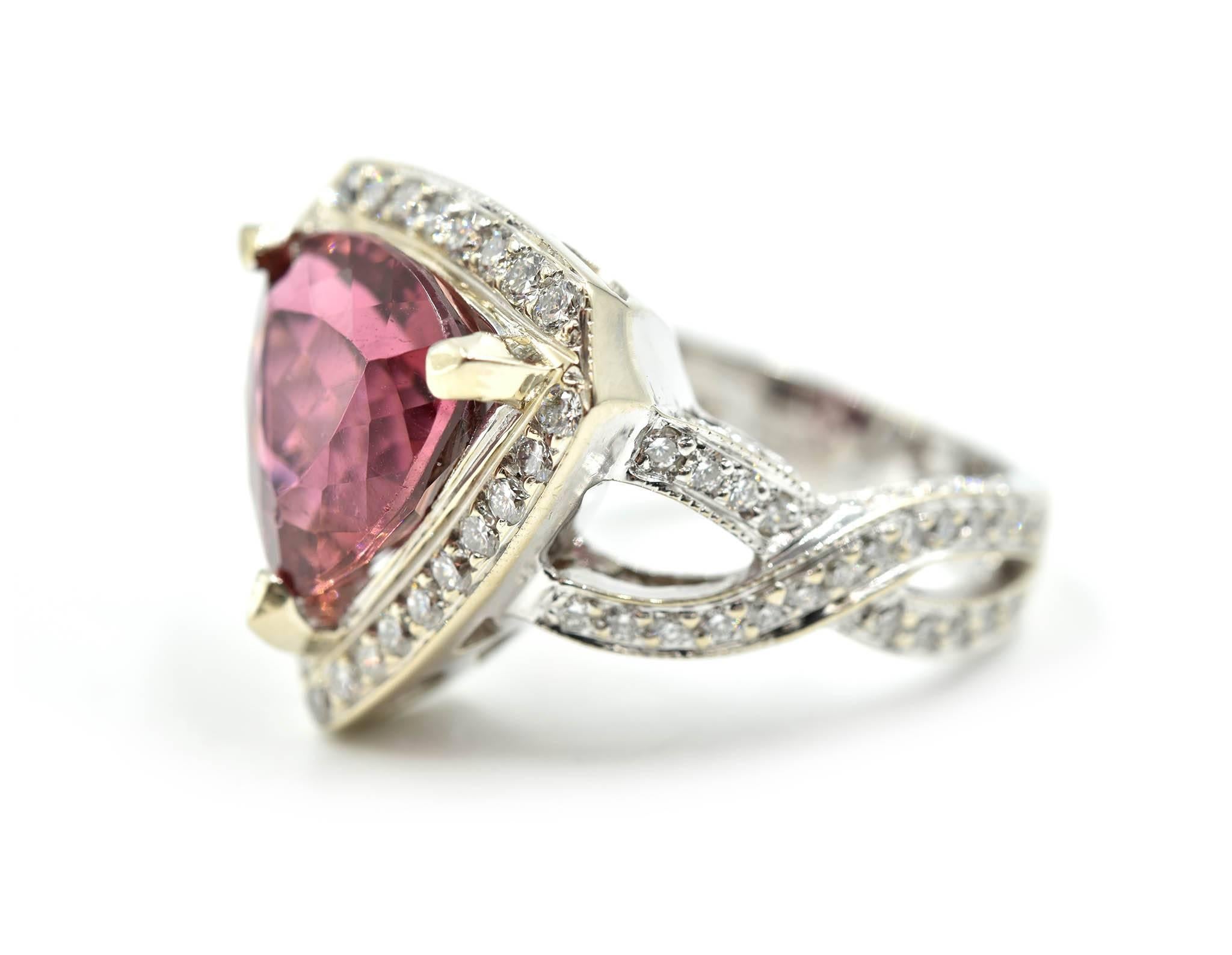 Modern Pink Tourmaline and Diamond Cocktail Ring