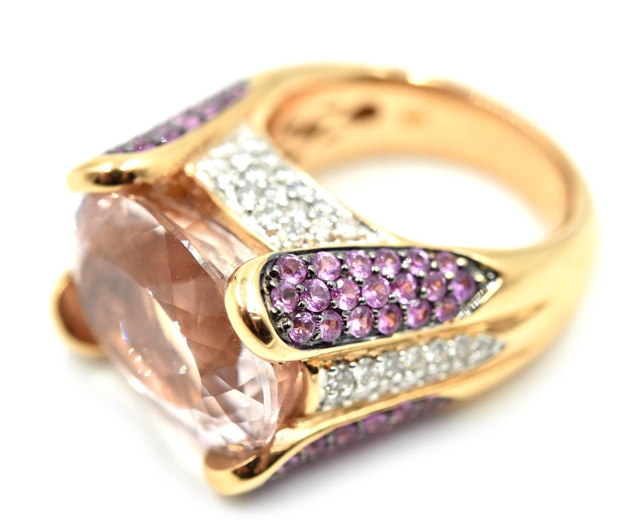 Women's Rose Gold Morganite and Diamond 0.62 Carat Fashion Ring For Sale