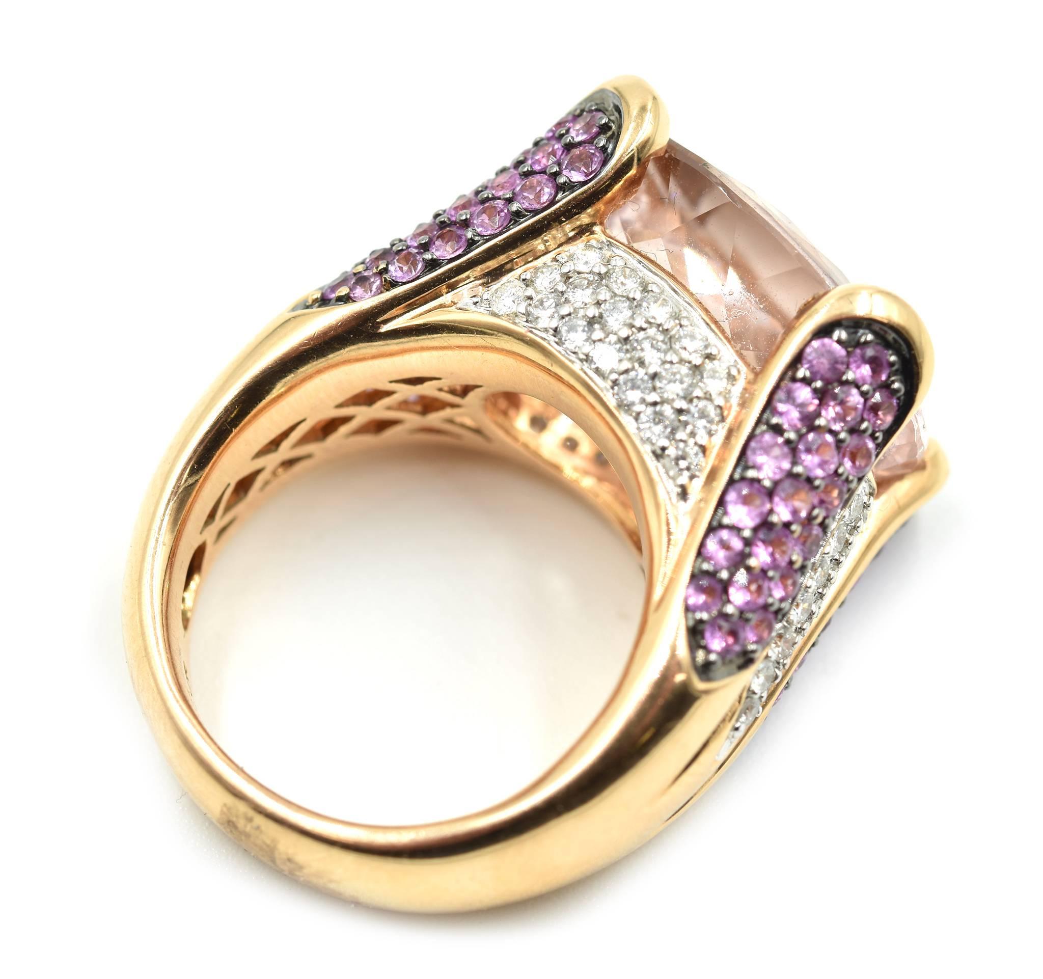 Mixed Cut Rose Gold Morganite and Diamond 0.62 Carat Fashion Ring For Sale