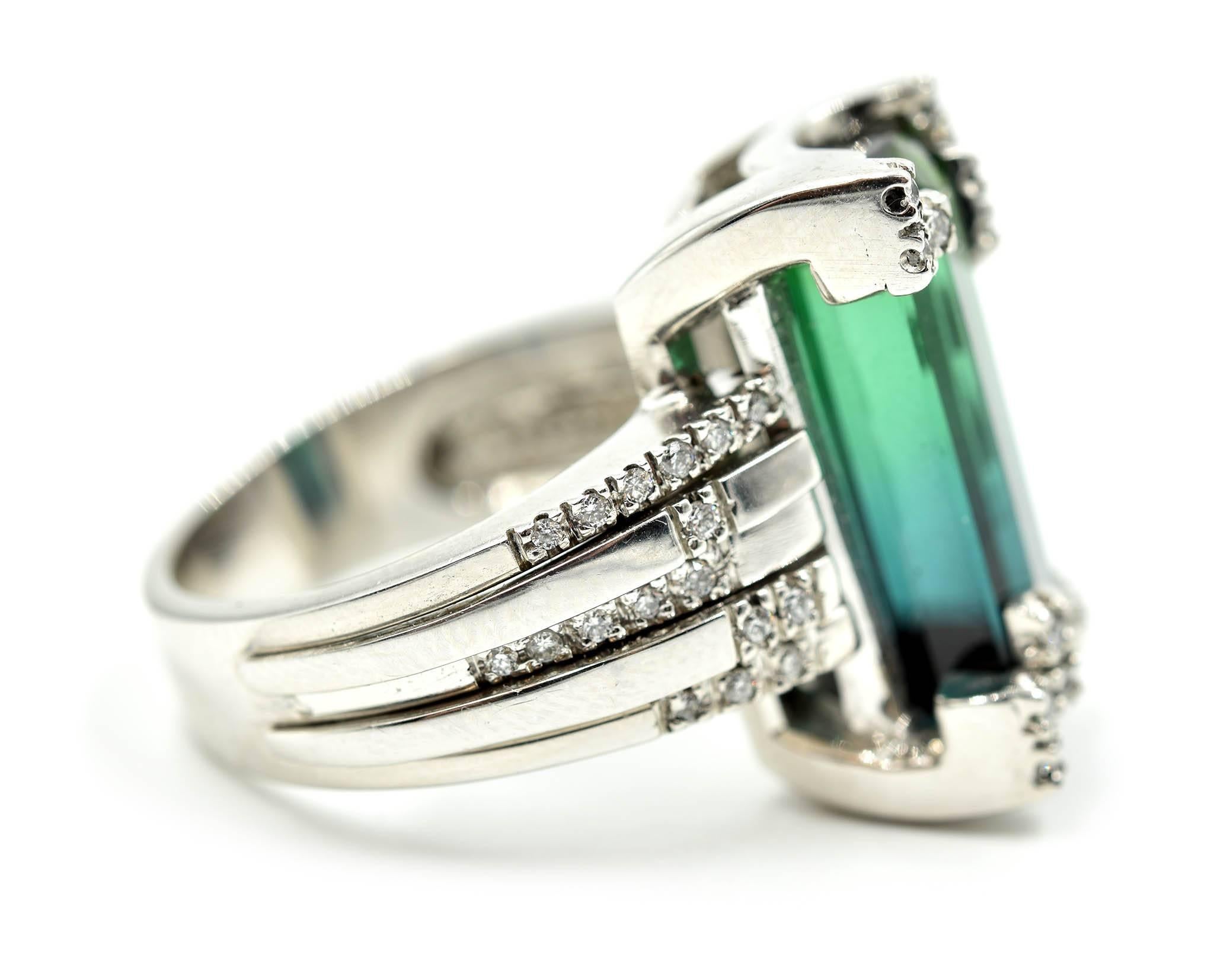 Green Tourmaline and Diamond Cocktail Ring In Excellent Condition In Scottsdale, AZ