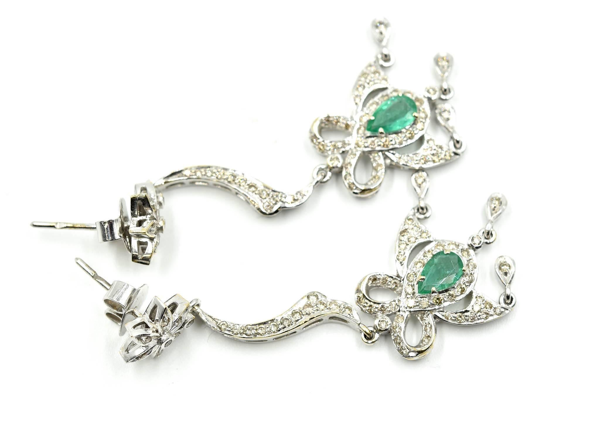 Art Deco Diamond and Emerald Dangle Earrings