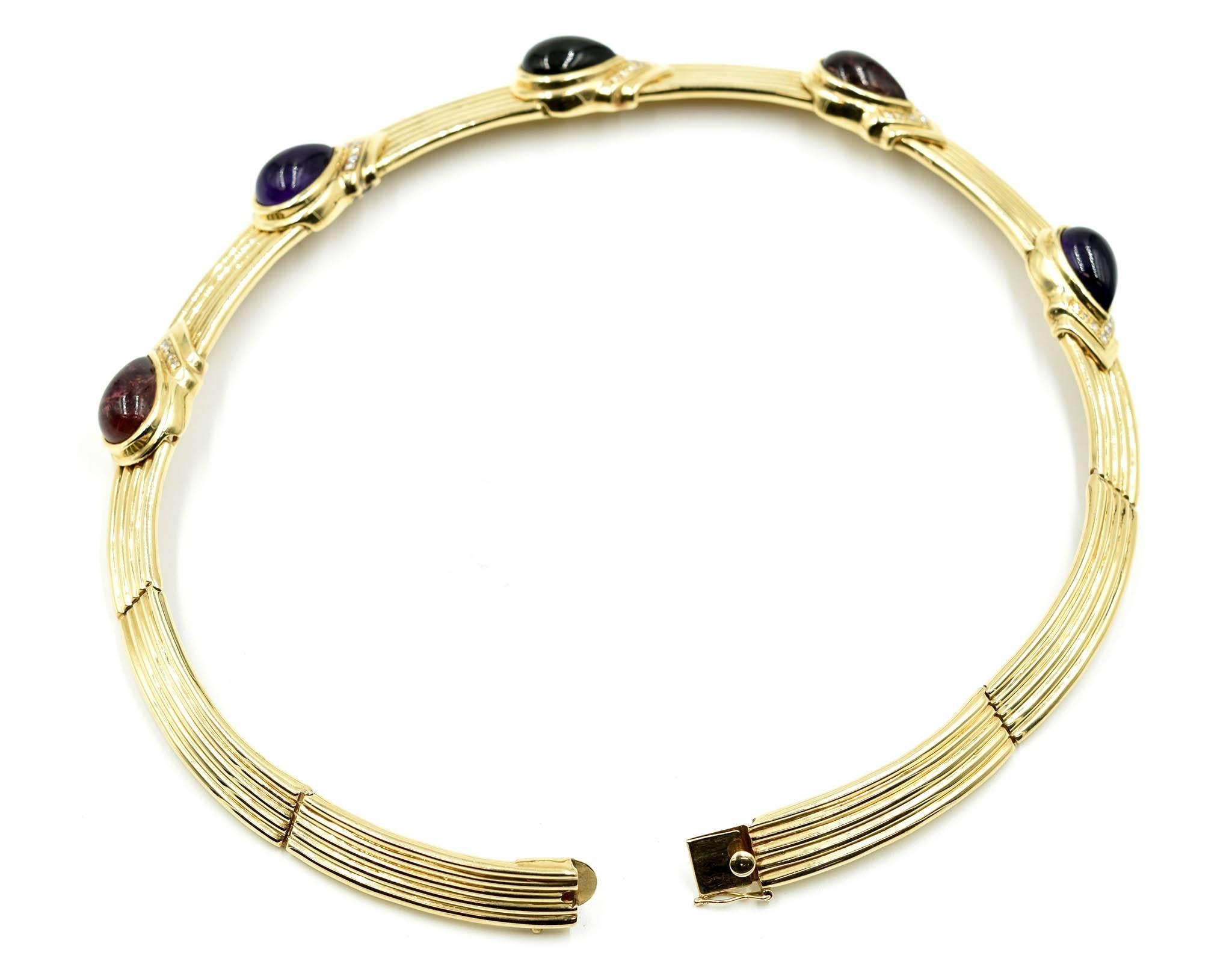 Modern 14k Yellow Gold with Diamond and Gemstone Collar Necklace