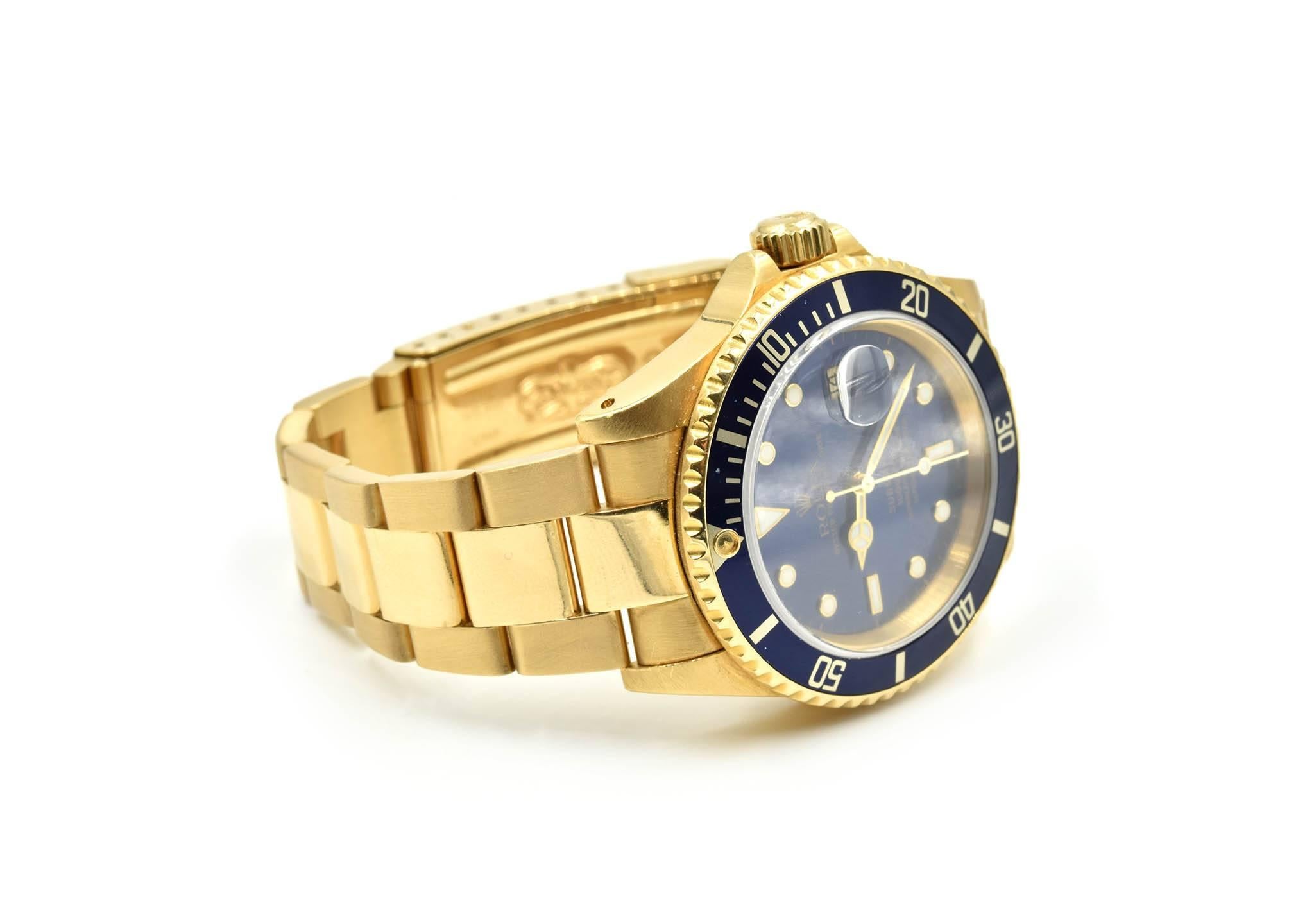 Modern Rolex Submariner Oyster Watch 18k Yellow Gold 16618 