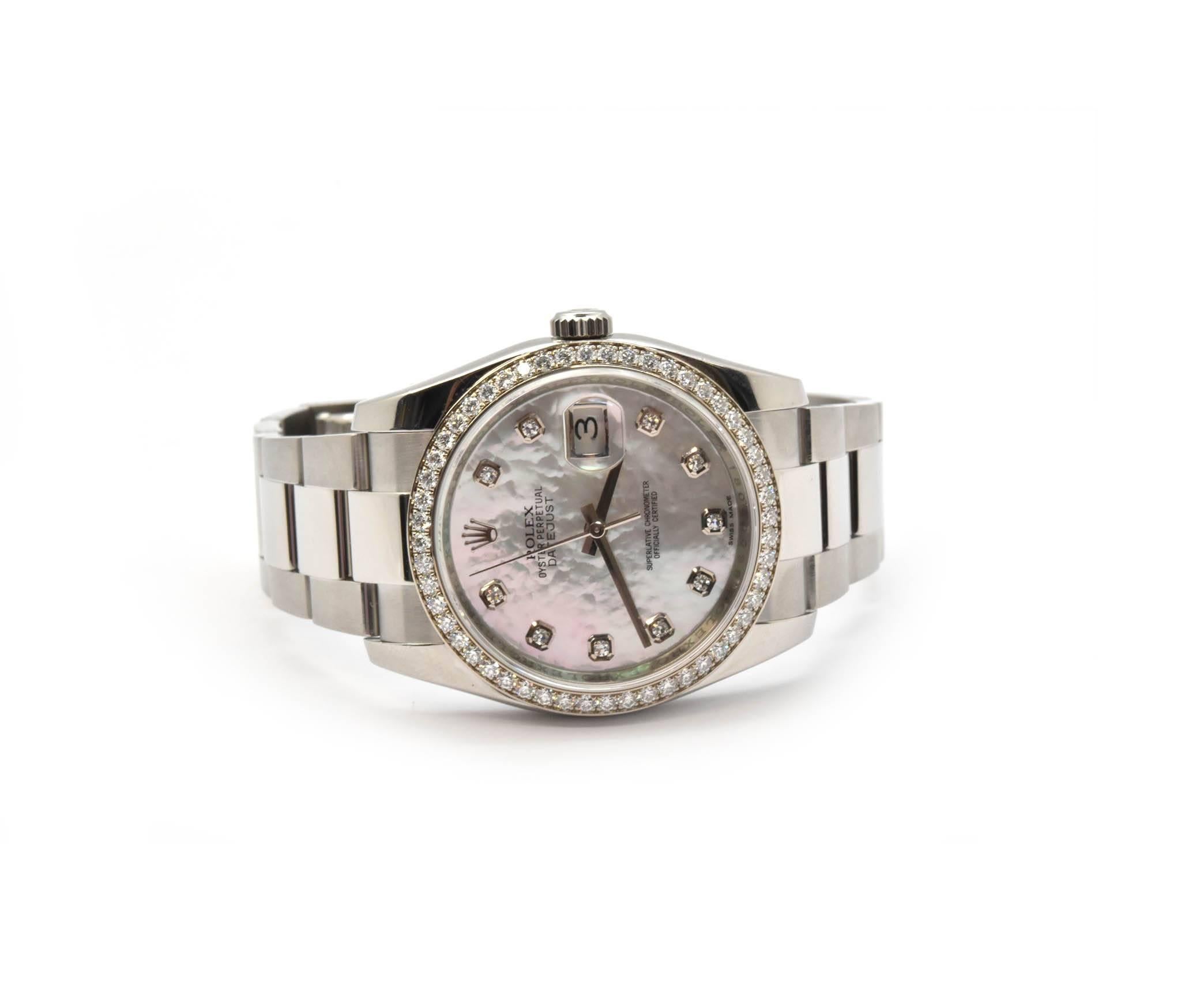 Modern Rolex Datejust Factory Diamond Bezel and MOP Dial Stainless Steel Watch 116244