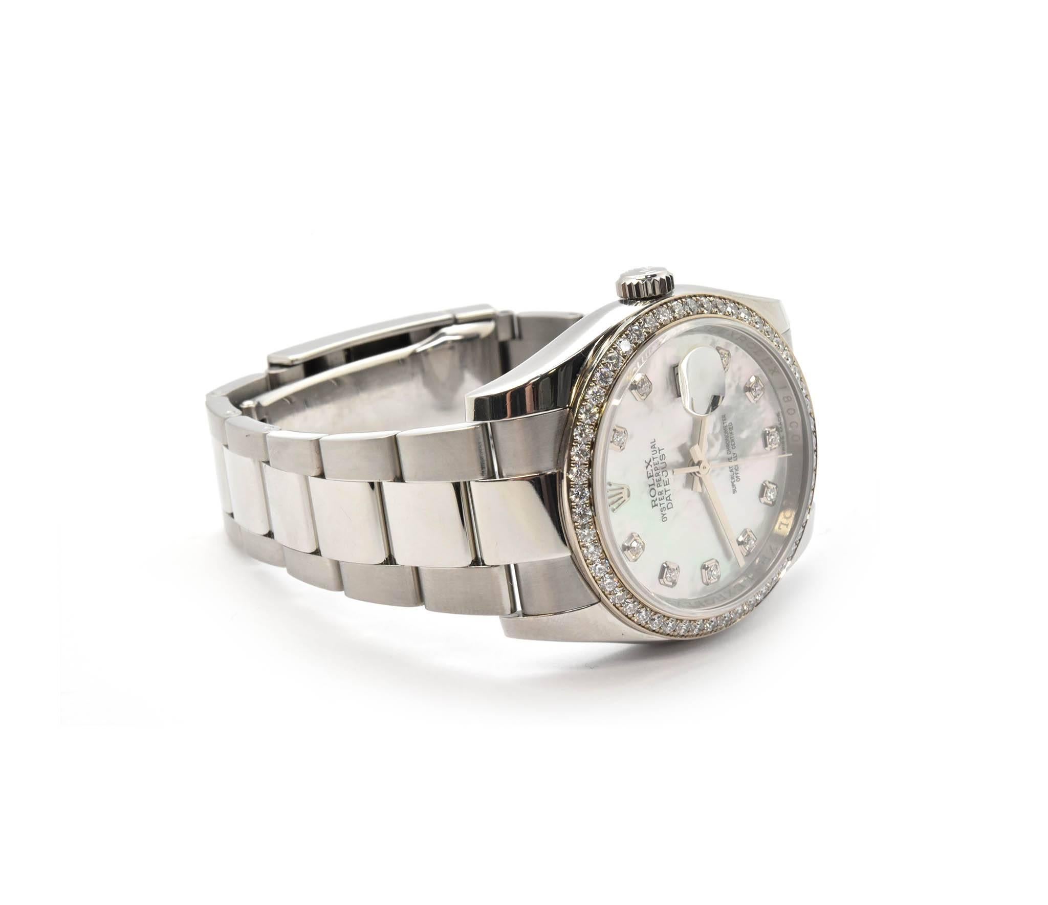 Men's Rolex Datejust Factory Diamond Bezel and MOP Dial Stainless Steel Watch 116244