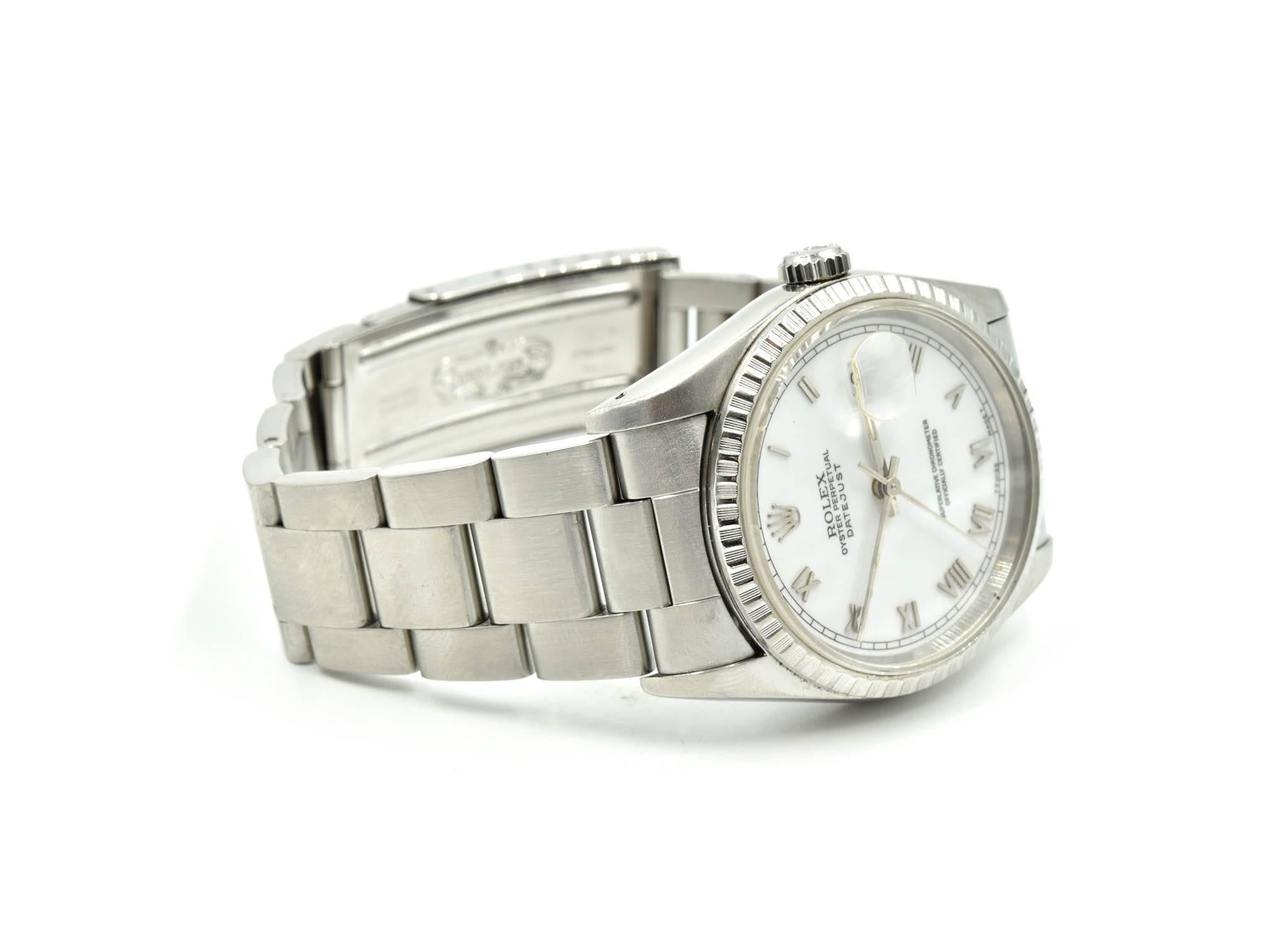 Rolex Stainless Steel Datejust White Roman Dial automatic Wristwatch Ref 16220 In Excellent Condition In Scottsdale, AZ