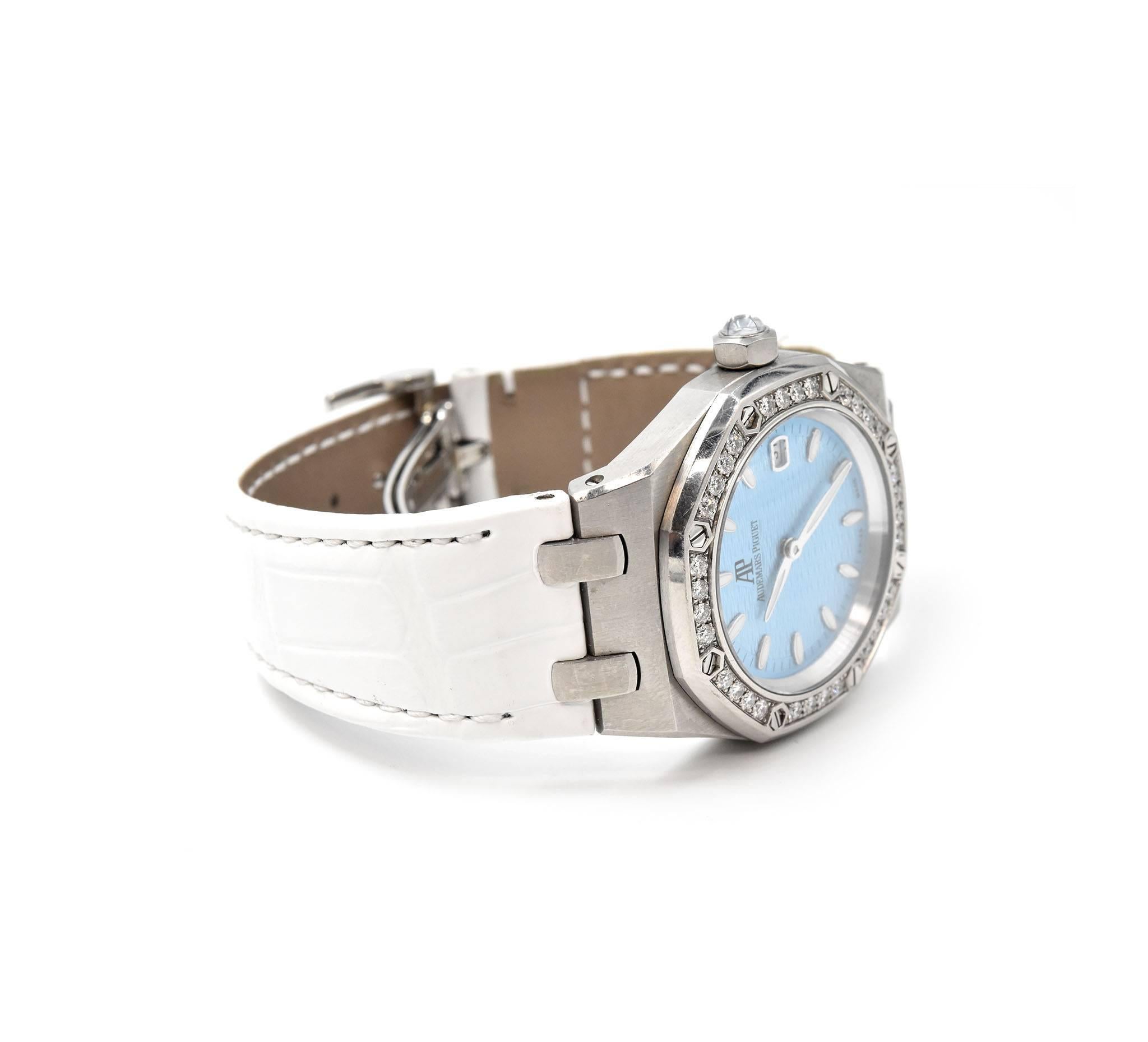Audemars Piguet Ladies Stainless Steel Diamond Royal Oak Quartz Wristwatch  In Excellent Condition In Scottsdale, AZ