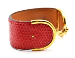 Vintage Hermes Reptile Cuff Bracelet 18k Yellow Gold