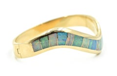 Mark Hileman Opal Inlay Hinged Bangle Bracelet 14k Yellow Gold