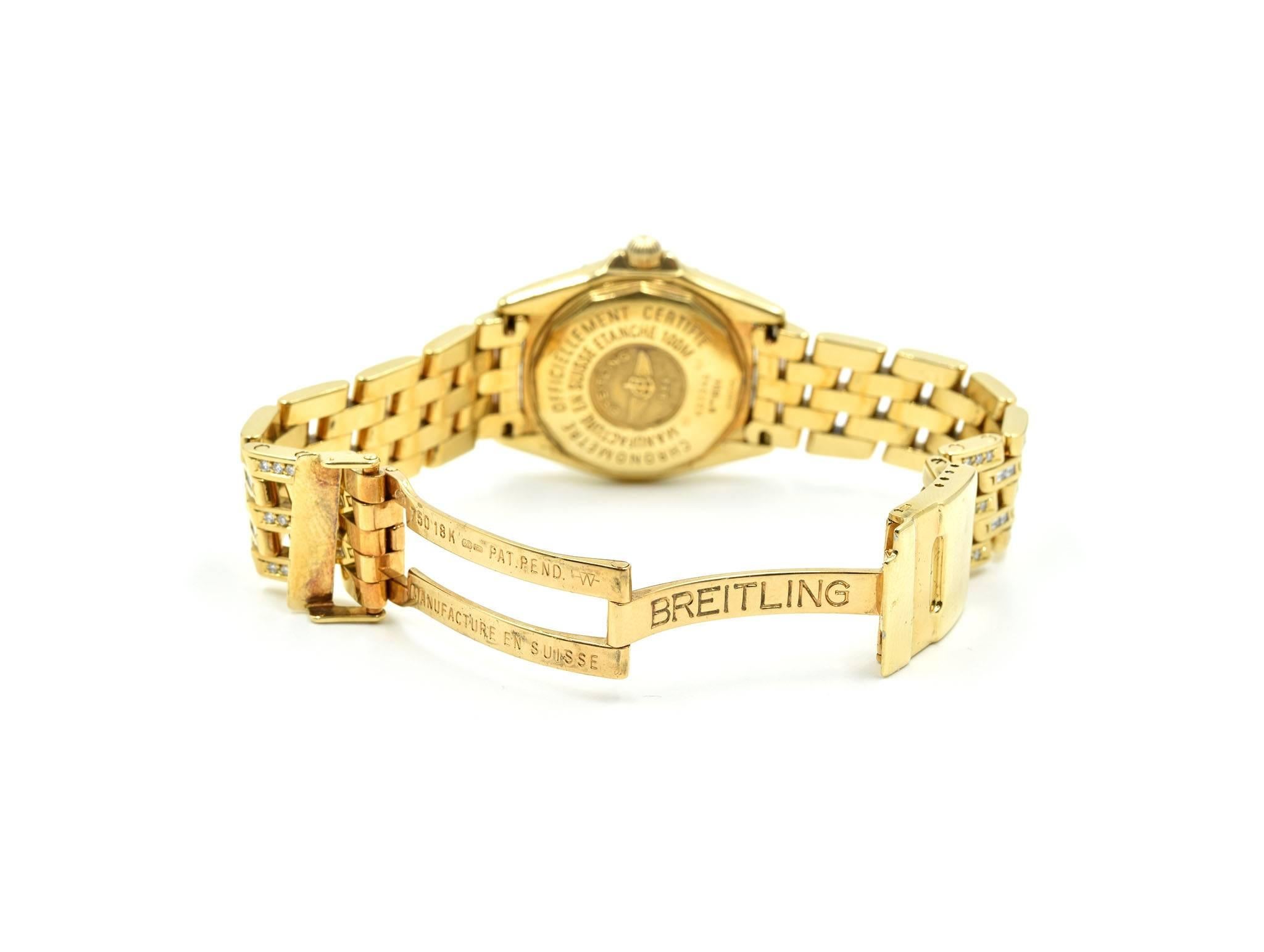 Breitling Ladies Yellow Gold Factory Diamonds Callistino quartz Wristwatch  In Excellent Condition In Scottsdale, AZ