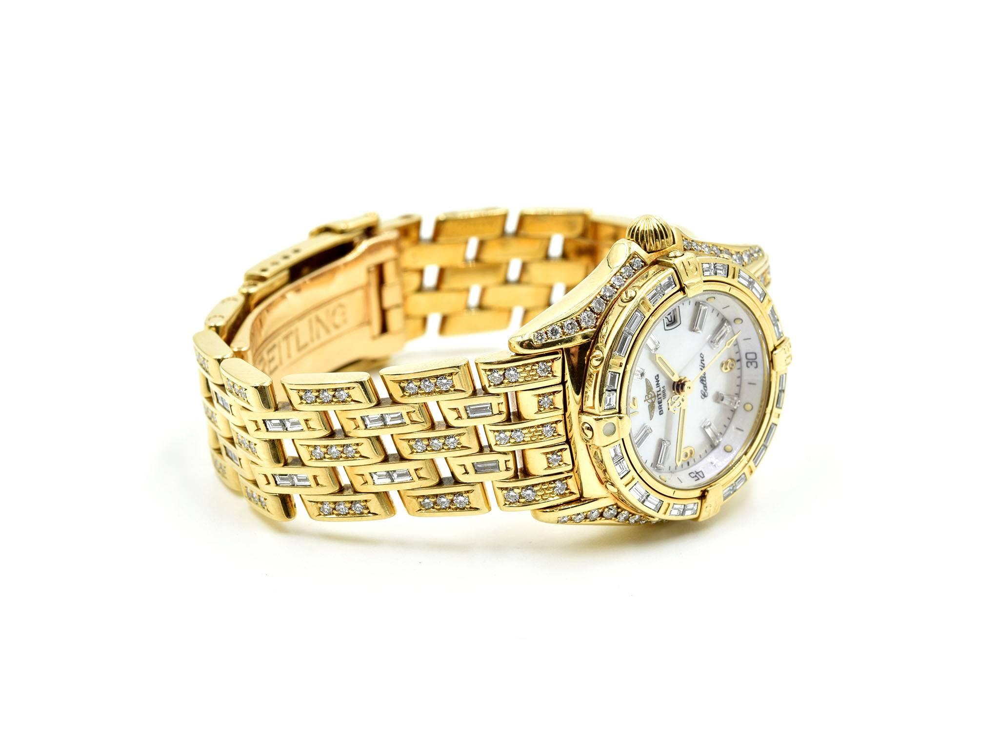 Modern Breitling Ladies Yellow Gold Factory Diamonds Callistino quartz Wristwatch 