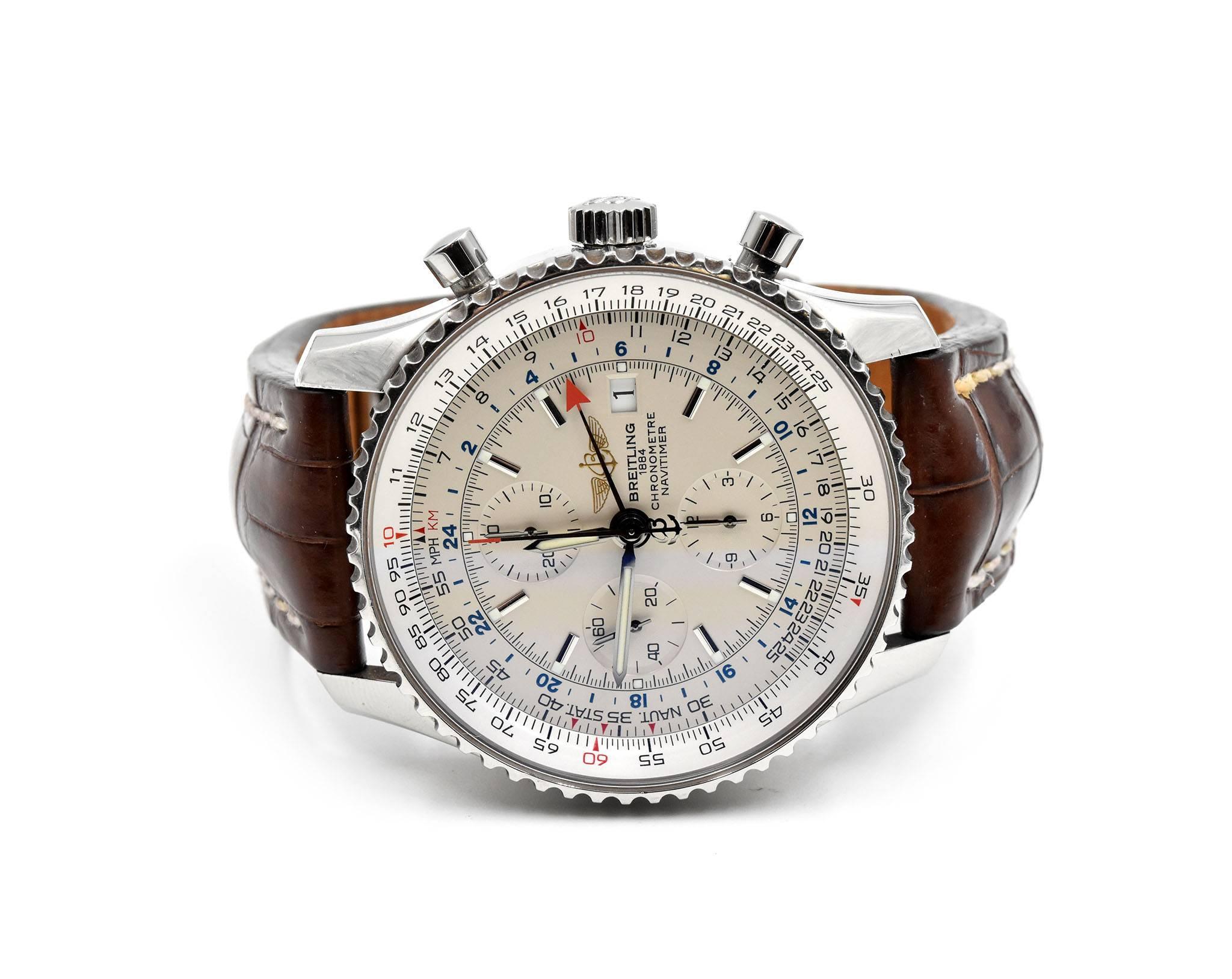 Modern Breitling Stainless Steel Navitimer World Chronograph automatic Wristwatch  
