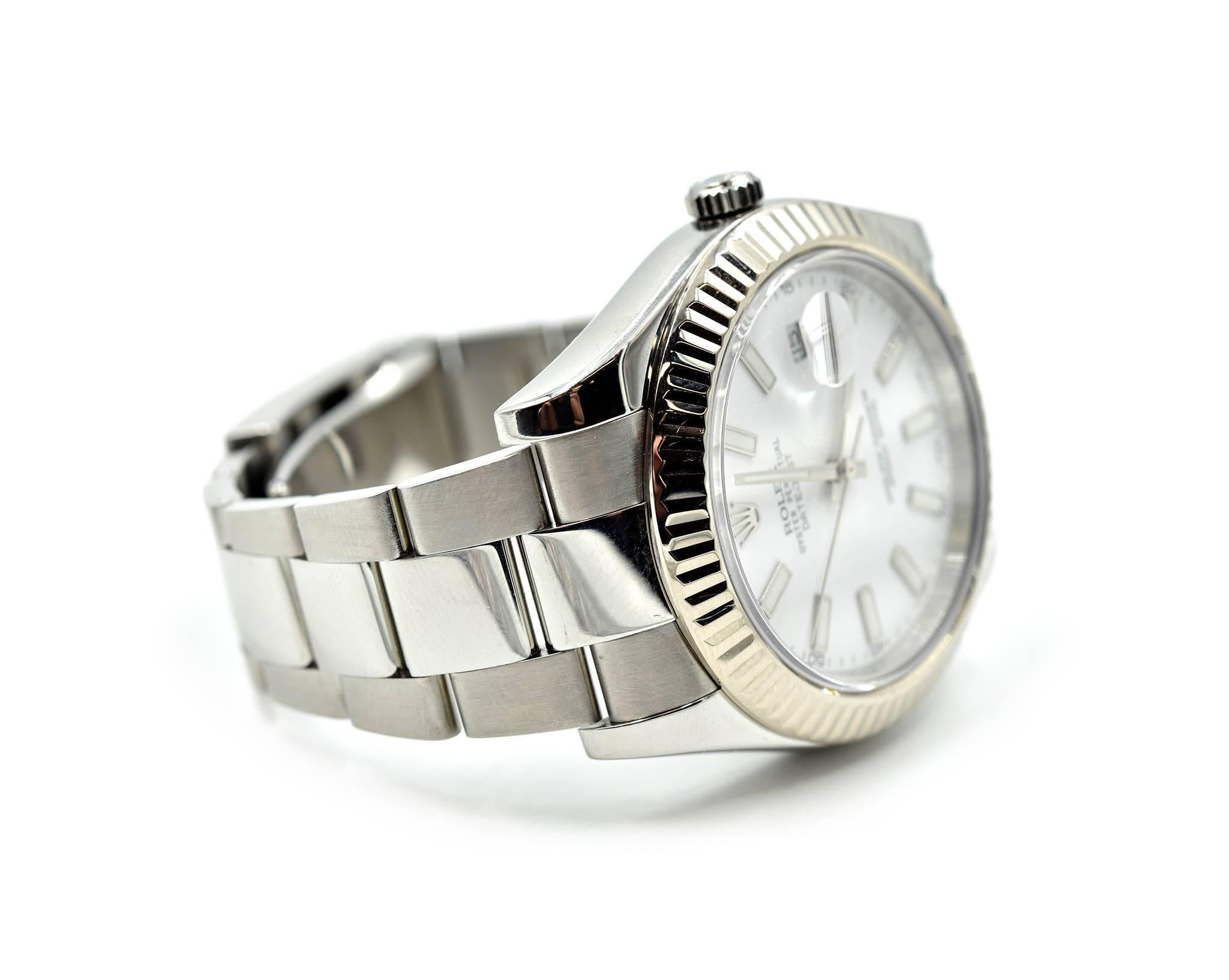 Rolex White Gold Stainless Steel fluted Bezel Datejust II automatic Wristwatch  In Excellent Condition In Scottsdale, AZ
