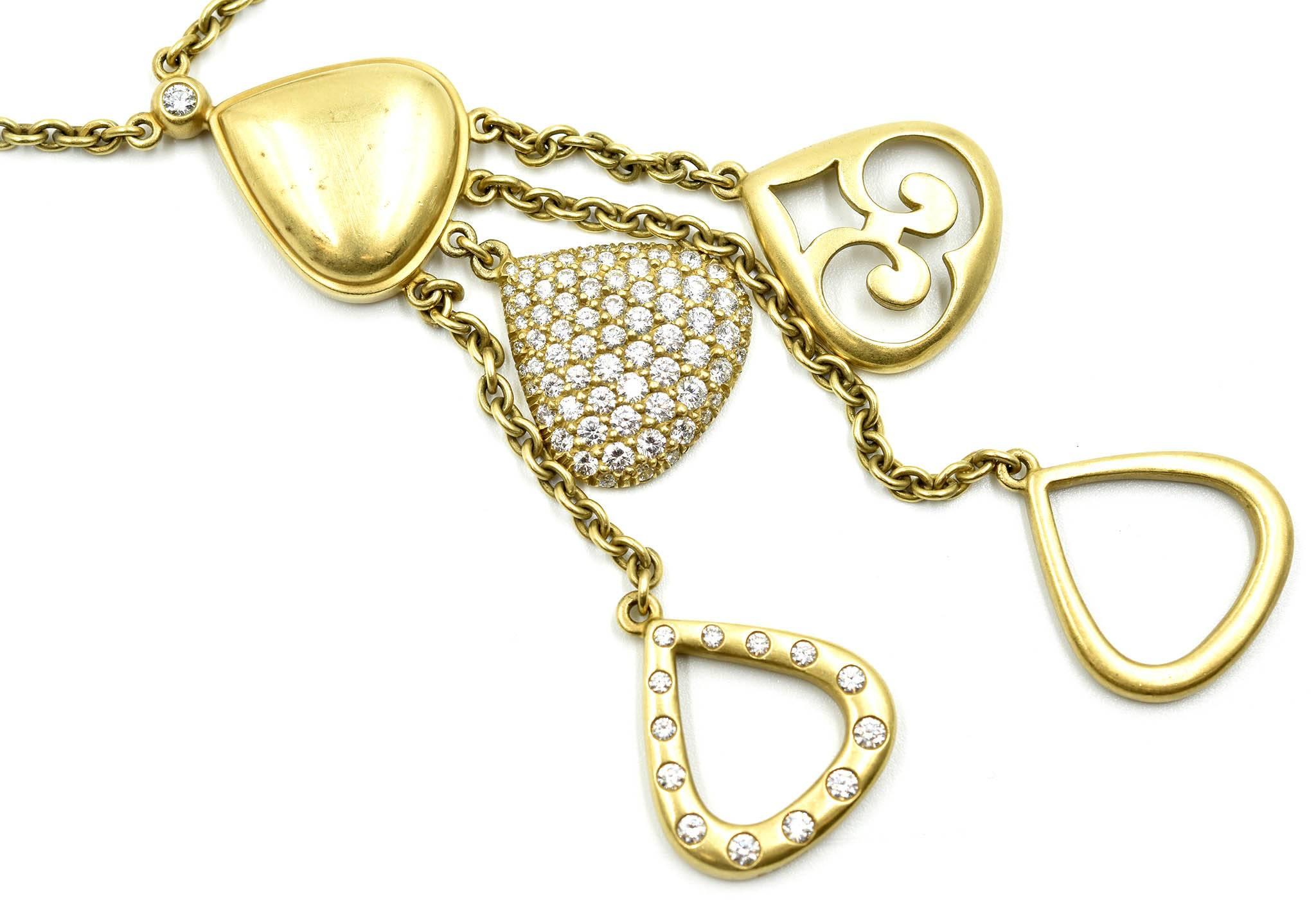 Contemporary Elizabeth Rand 18 Karat Yellow Gold and 1.93 Carat Diamond Dangle Necklace
