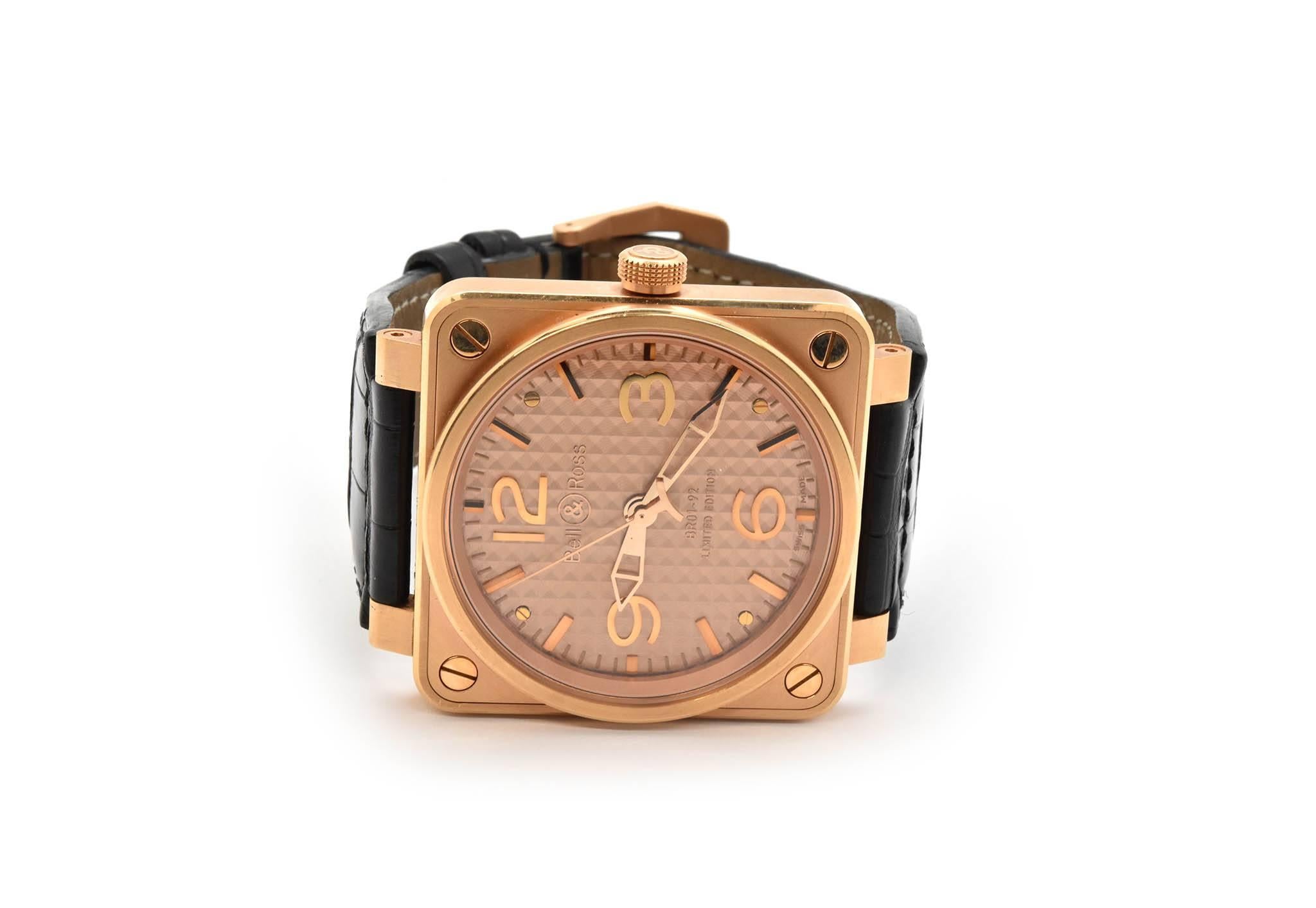 Bell & Ross Rose Gold Ltd Ed automatic Wristwatch Ref BR01-92-R In Excellent Condition In Scottsdale, AZ