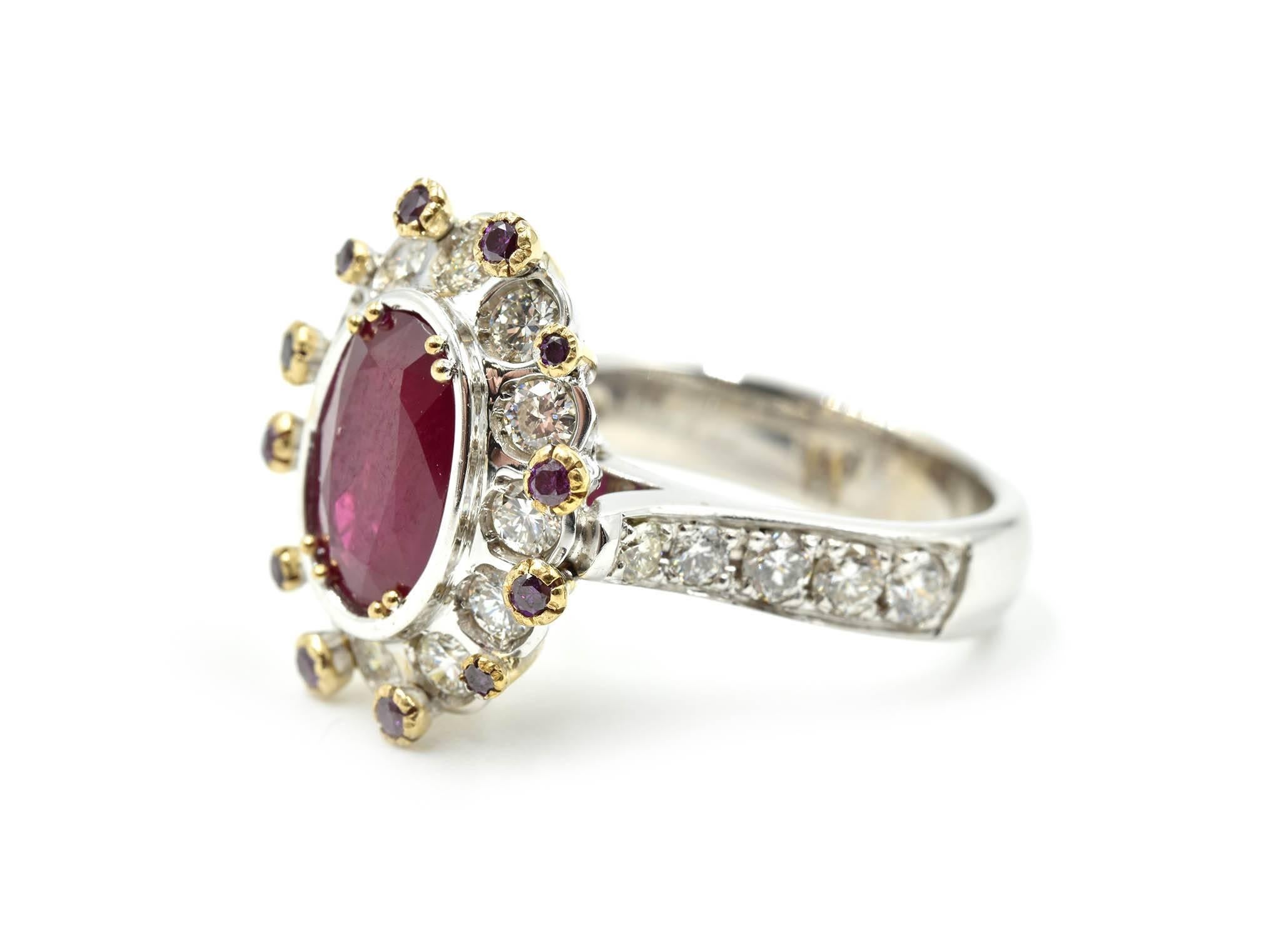 Natural Burma Ruby, Purple and White Diamond Ring In Excellent Condition In Scottsdale, AZ