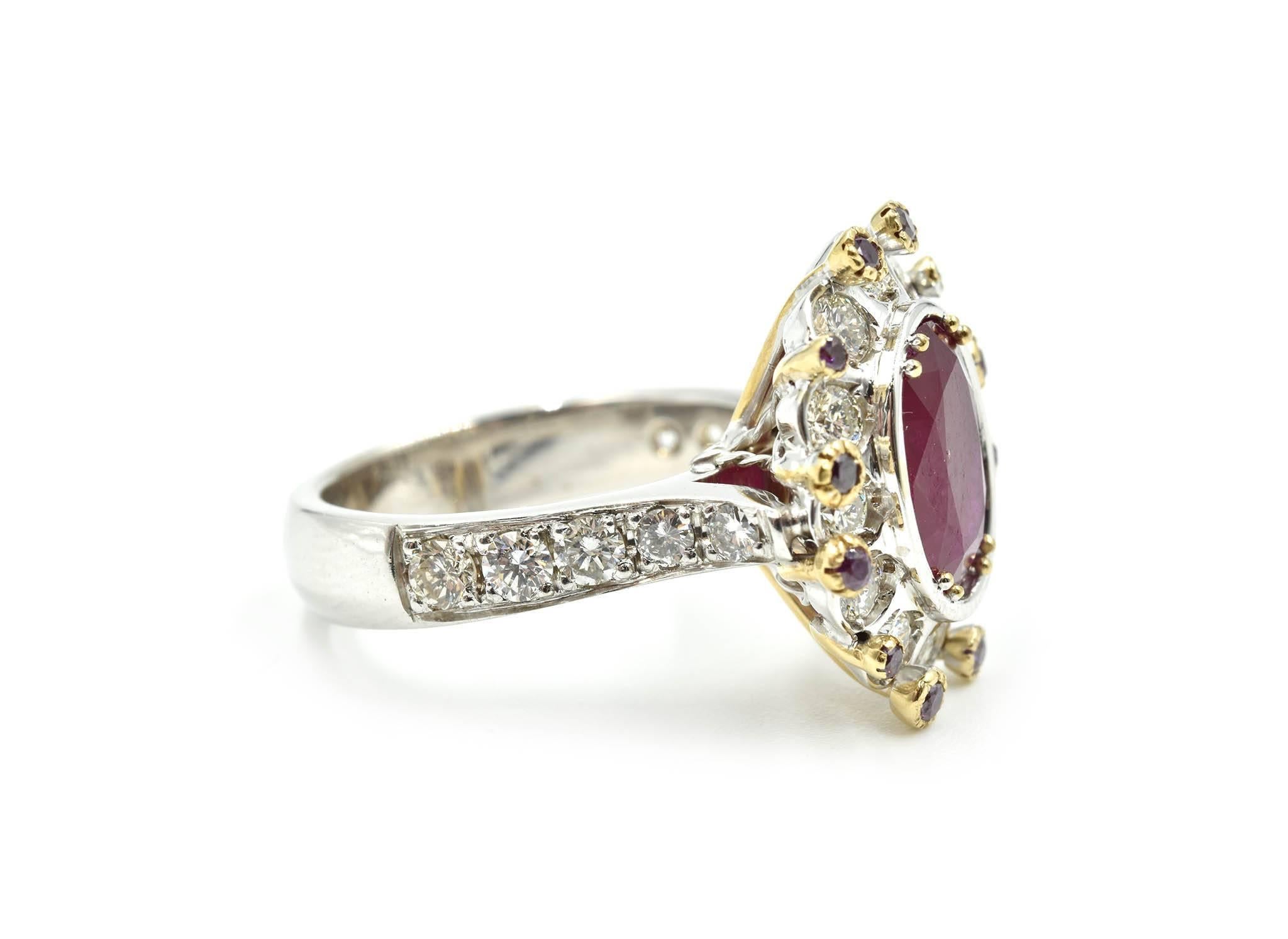 Oval Cut Natural Burma Ruby, Purple and White Diamond Ring