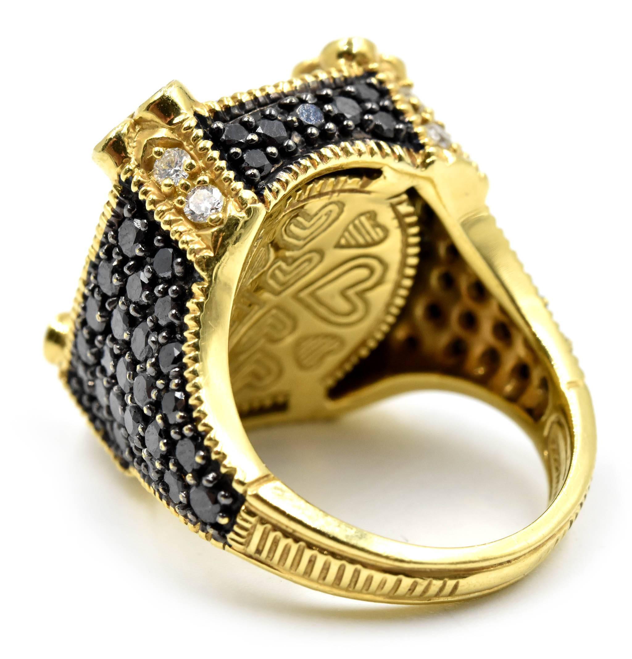 Round Cut Judith Ripka Black Onyx with White and Black Diamonds Ring