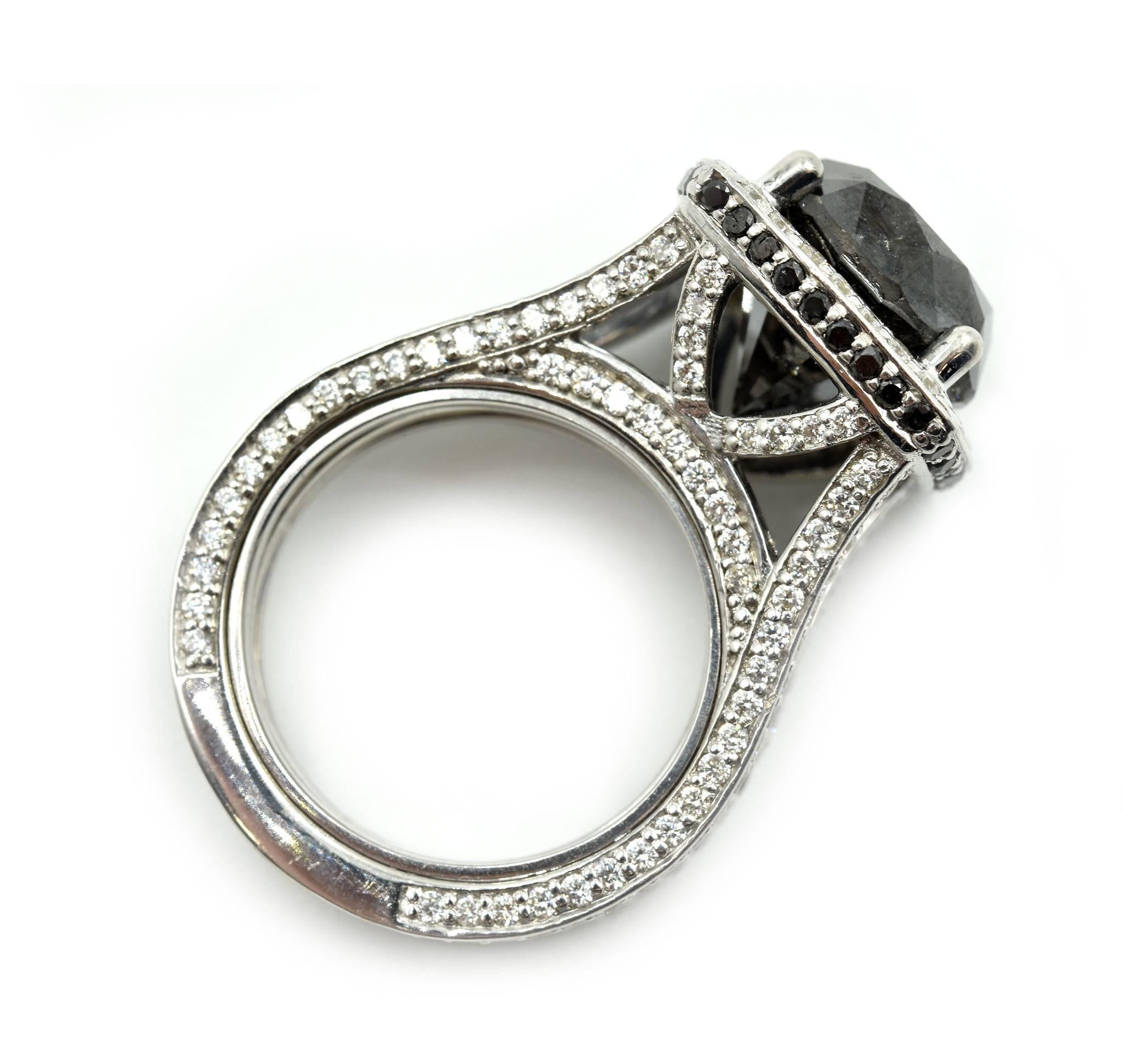 6.00 Carat Round Brilliant Black Diamond with Diamond Mounting Engagement Ring 1