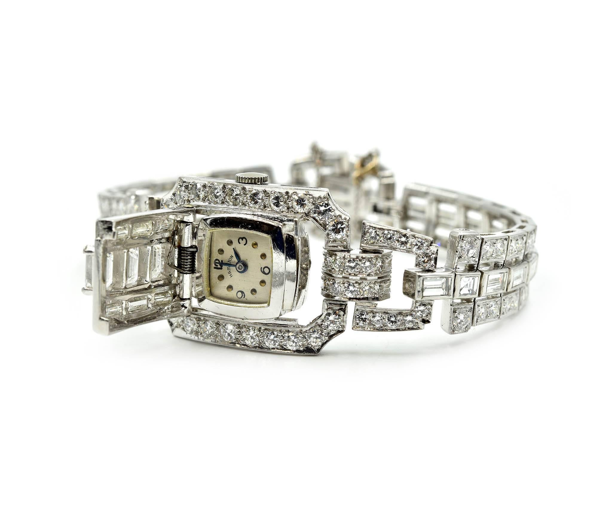 Hamilton Platinum Round and Baguette Diamond Vintage manual Wristwatch 5