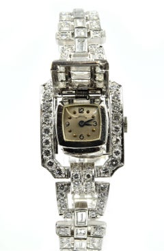 Hamilton Platinum Round and Baguette Diamond Vintage manual Wristwatch