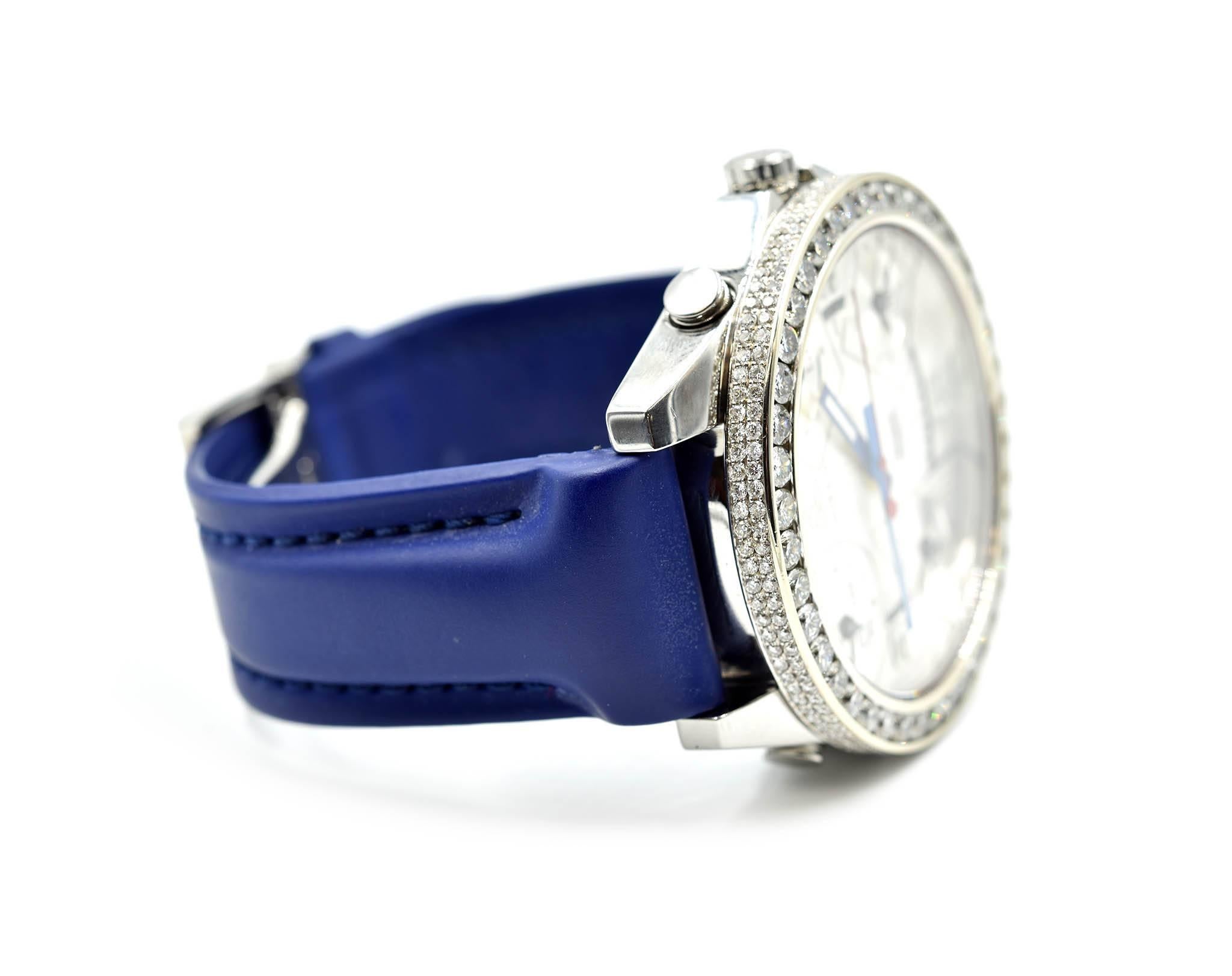 Jacob & Co. Stainless Steel Diamond Bezel Five Time Zone Quartz Wristwatch In Excellent Condition In Scottsdale, AZ
