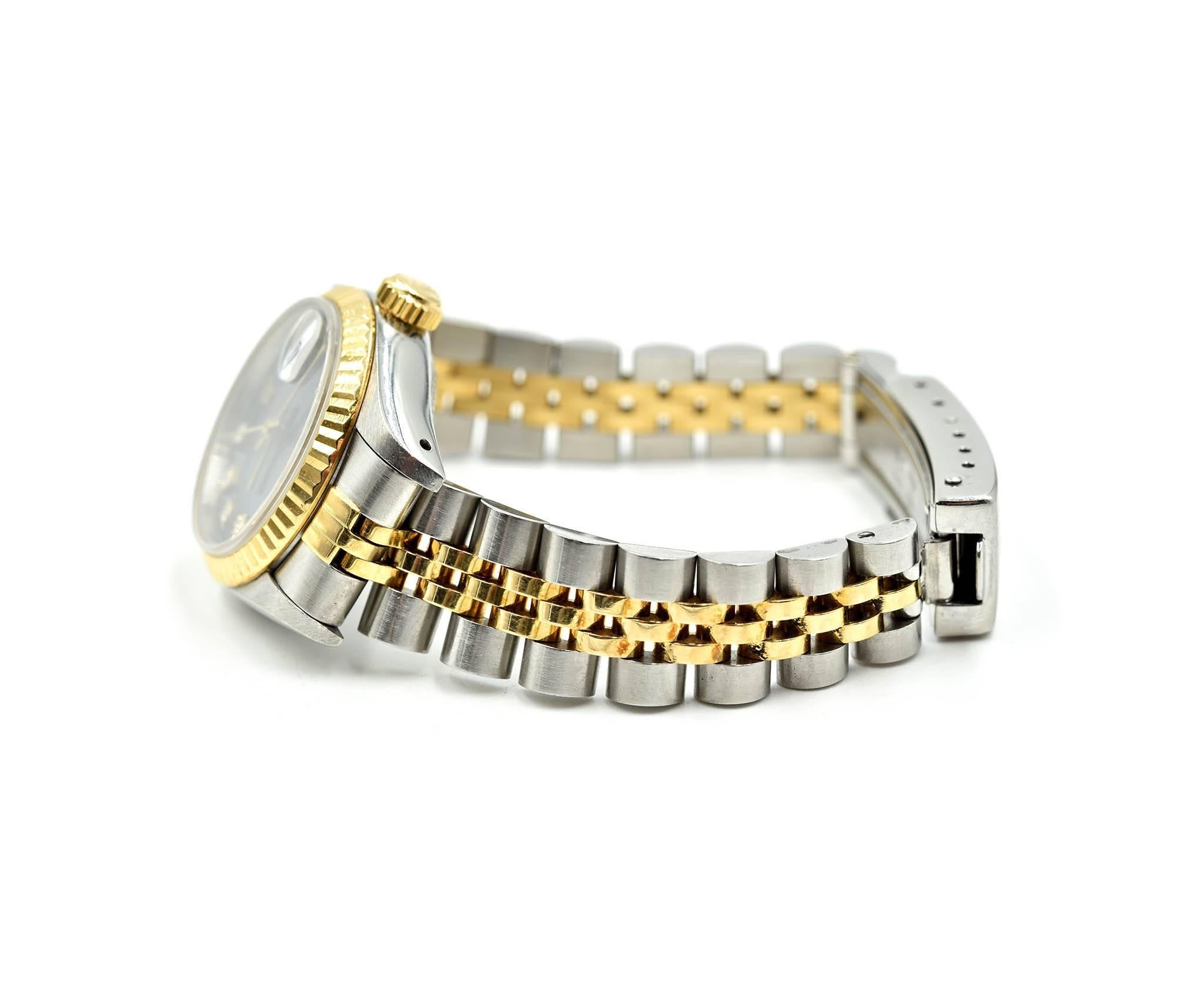 Women's or Men's Rolex Ladies Yellow Gold Stainless Steel Datejust Blue Diamond Dial Wristwatch